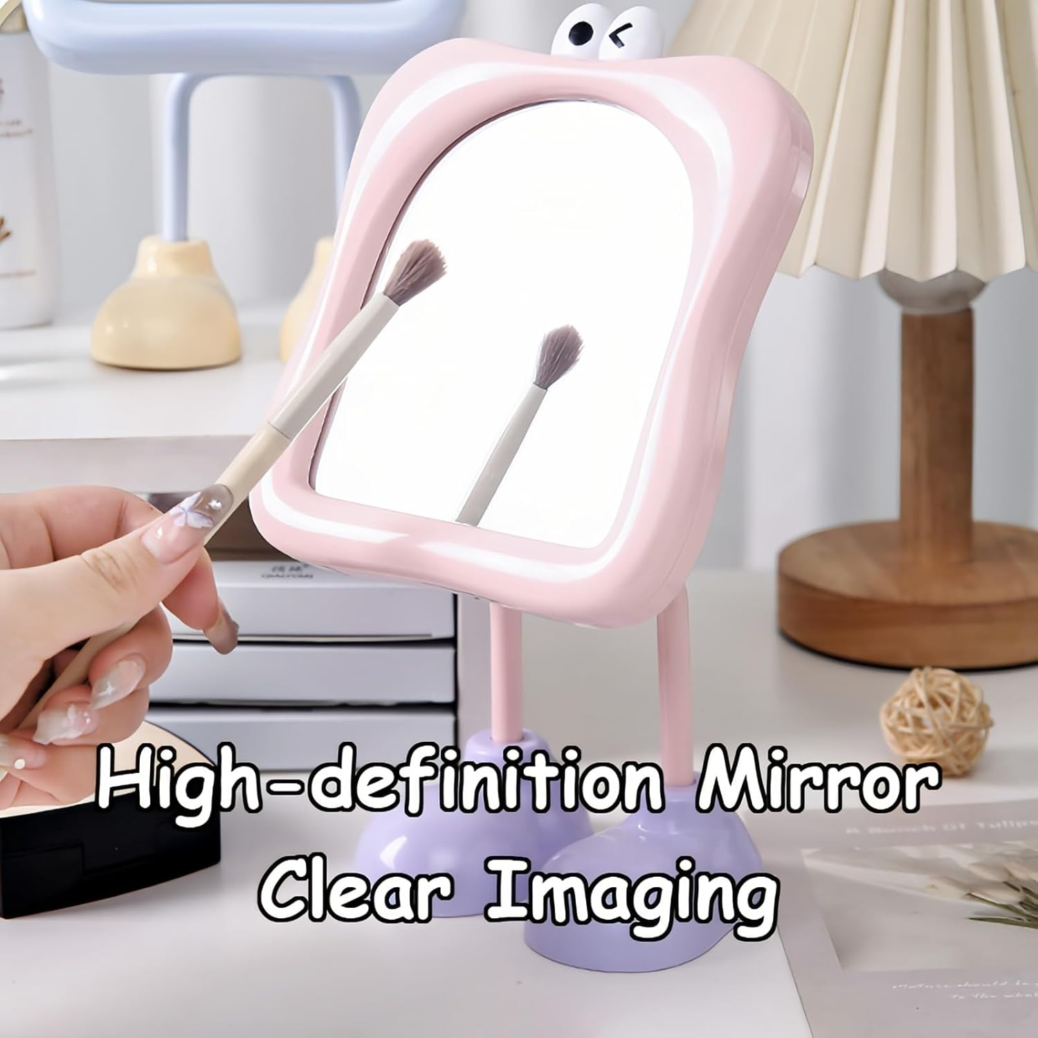 Taoluwin Makeup Mirror, Cute Adjustable Tabletop Vanity Mirror with HD Glass, Sturdy Base, Portable Mirror for Bedroom, Dorm & Travel (Pink) - Beige image number 5