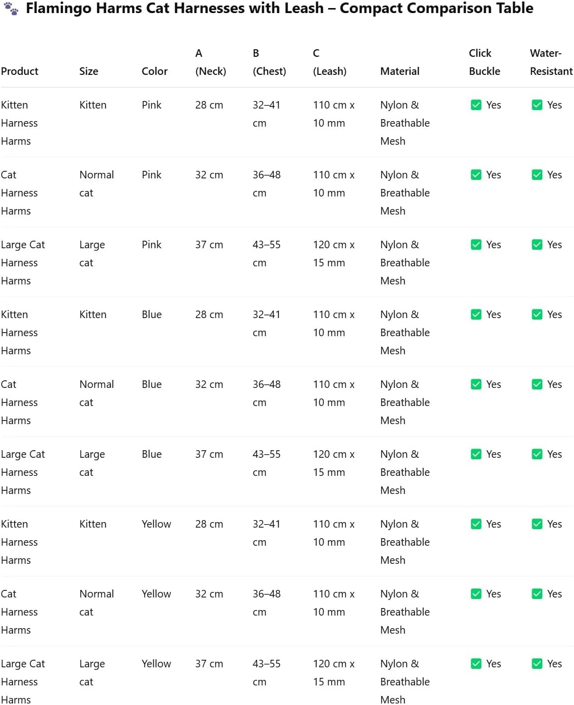 Flamingo Cat Harness with Leash Harms Yellow 32Cm 36-48Cm 110Cm 10Mm image number 6