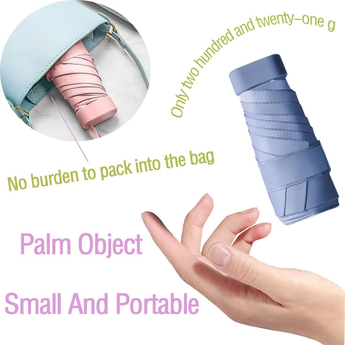 Mini Folding Windproof Travel Umbrella Cute Small Umbrella for Sun and Rain 99% UV Protection Compact Lightweight Portable for Women Men Kids Multiple Colors image number 2