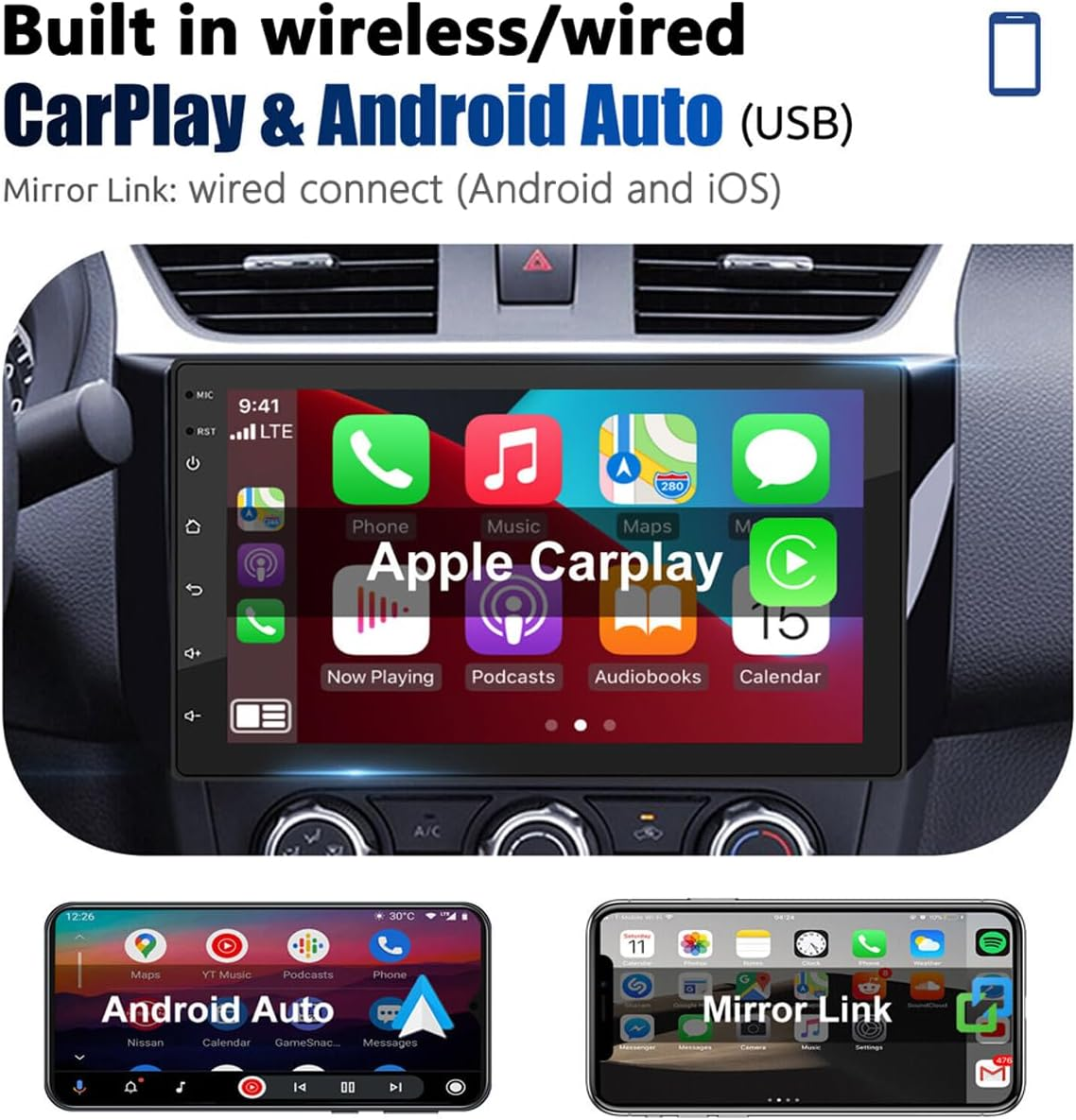 Double Din Car Stereo Compatible with Wireless & Wired Apple Carplay and Android Auto, 7 Inch Android 11 Car Radio Receivers, Bluetooth, Backup Camera, Mirror Link,Gps/Wifi/Usb, FM/RDS Radio image number 4