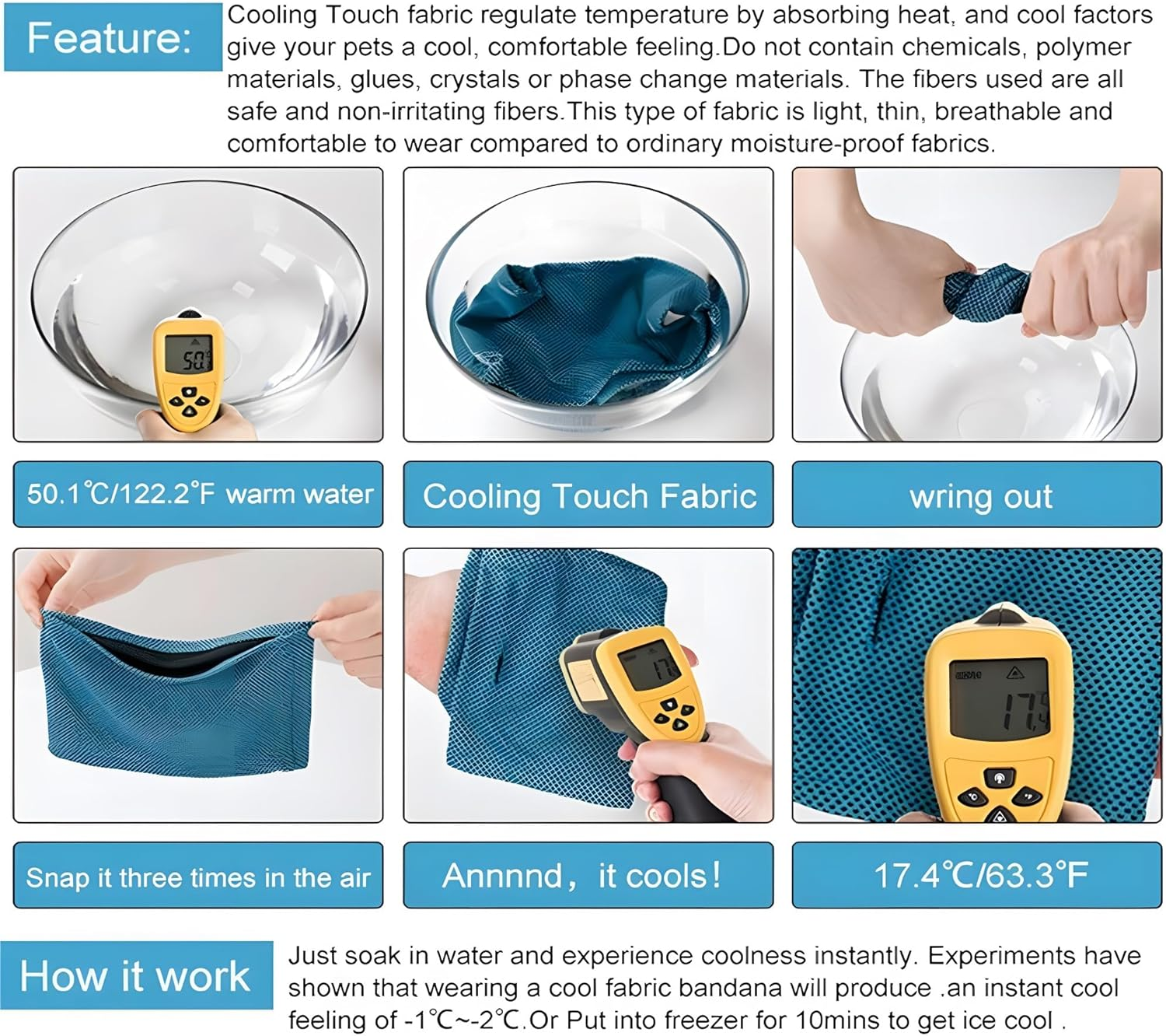 NACOCO 2 Pcs Dog Instant Cooling Scarf Summer Pet Bandana Cats Collar Ice Towels for Bulldog (M) image number 3