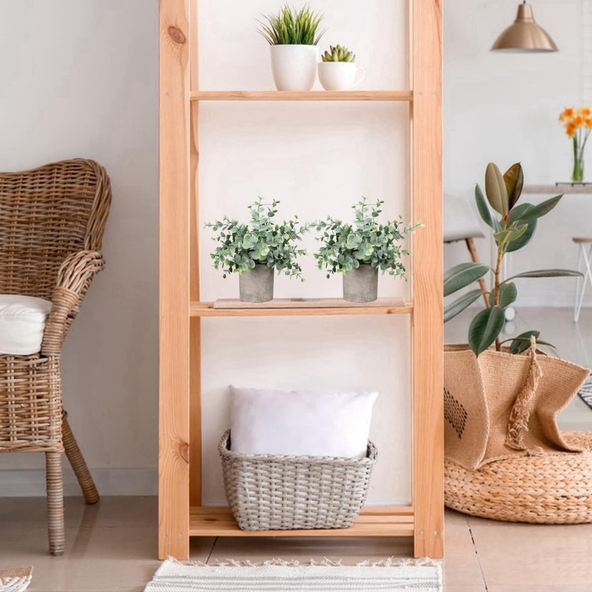 Mini Potted Artificial Plants, Eucalyptus, Nandina, Dalbergia, 21-23 Cm Tall, Indoor Greenery, Tabletop D&eacute;cor Centrepiece - Green-2 image number 5