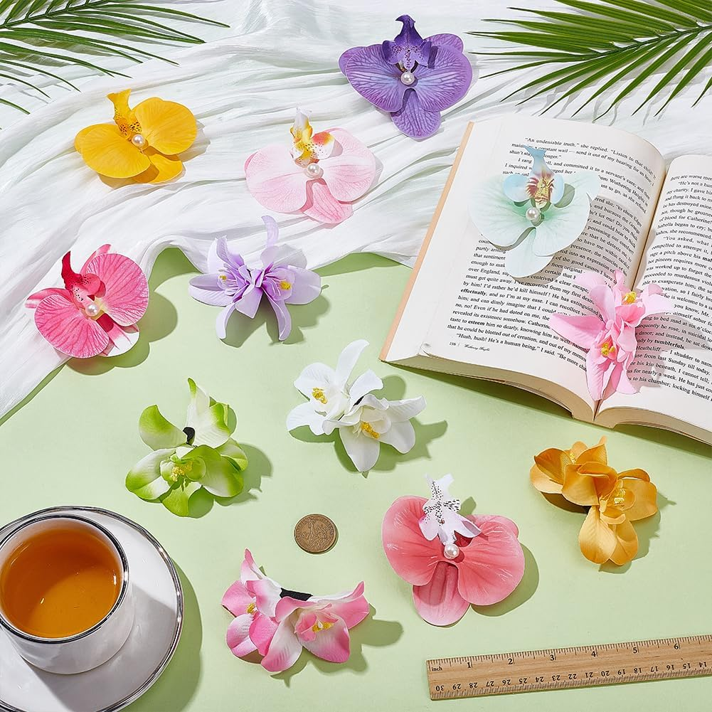 WADORN Pack of 12 6 Colours Bohemian Flowers Hair Clips, Tropical Flowers Hair Pins 3.5 Inches for Women Girls Holiday Seaside Luau Party Summer Beach Accessories Hawaii Events