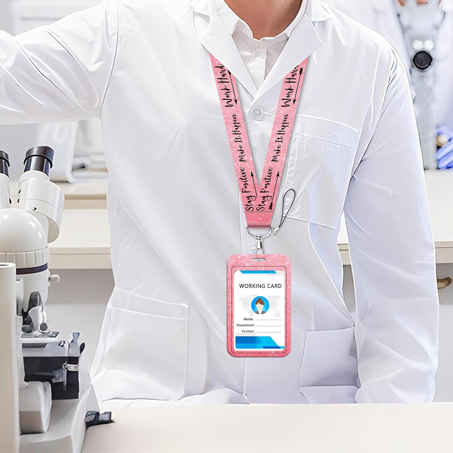 Pink Badge Holder Lanyard Cute Aesthetic Keychain Lanyard for Women Girls Teachers Kids for ID Badge & Keys Preppy School ID Holder(Positive Quote) image number 1