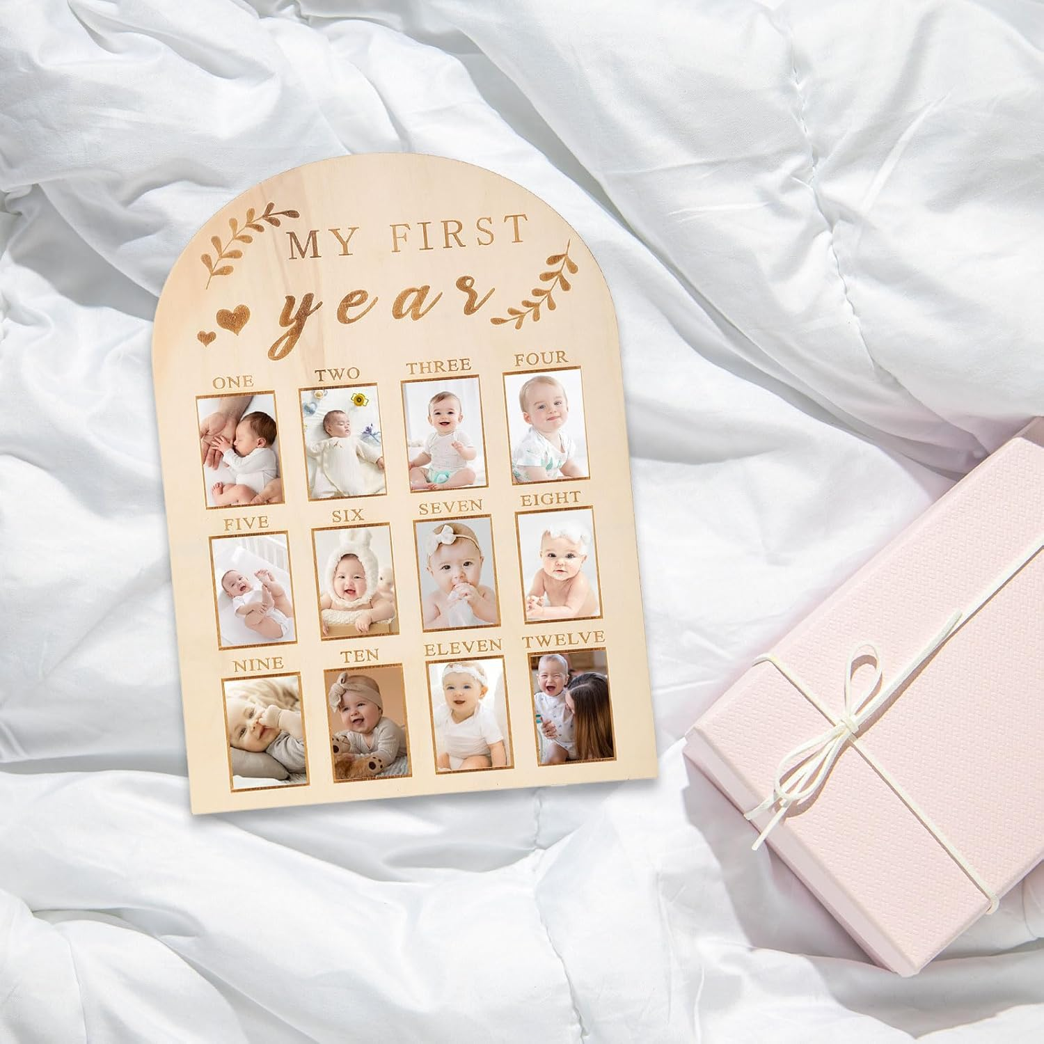 One Year Birthday Wooden Photo Board,My First Year Milestones Photo Board,12 Monthly Picture Frame Baby First Year Wood Acrylic Sign 1St Birthday Decorations Baby Keepsake Gifts(Syle) - Simplicity image number 4