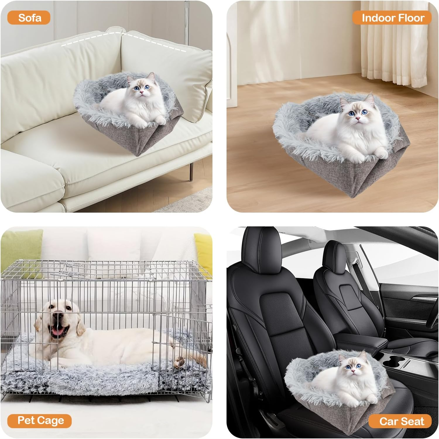 2-In-1 Plush Soft Cat Cushion, 61 X 51 Cm Pet Bed, Grey Cat Basket for Sleeping, 2-In-1 for Cat Bed, Sofa, Dog Basket, Small Dogs, Washable, for Puppies, Kittens and Other Small Animals image number 1