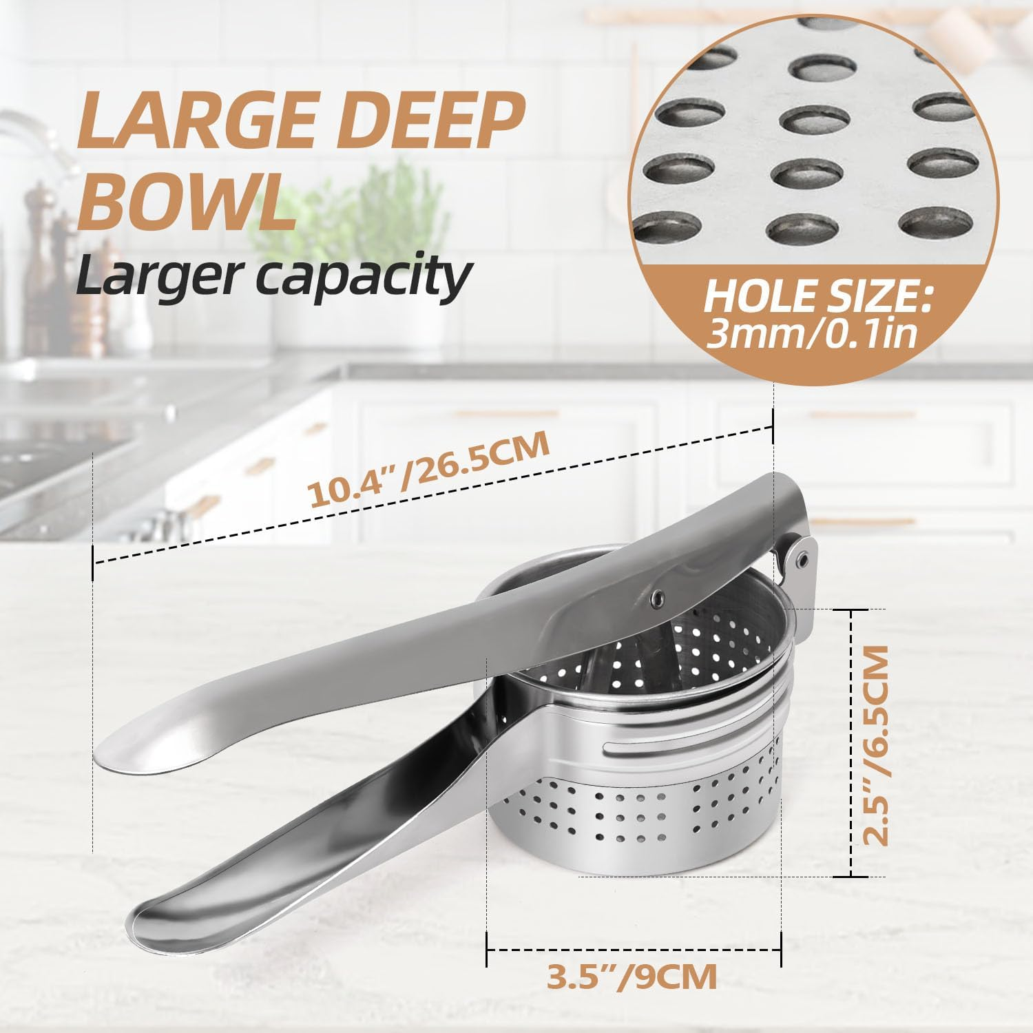 Yopinmall 15 OZ Potato Ricer, Stainless Steel Potato Masher Heavy Duty Ricer for Mashed Potatoes Kitchen Tool Potato Press Kitchen Gadget image number 3