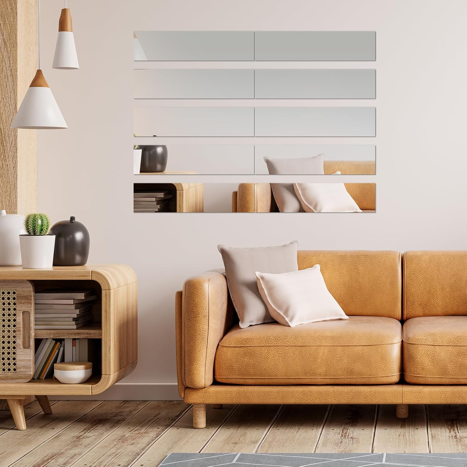 Mirror Wall Stickers, 10PCS 5 X 20Cm Silver/Gold/Black Self Adhesive Acrylic Mirror Stickers, Multifunctional Decorative Wall Decal for Living Room (Silver) - Gold image number 5