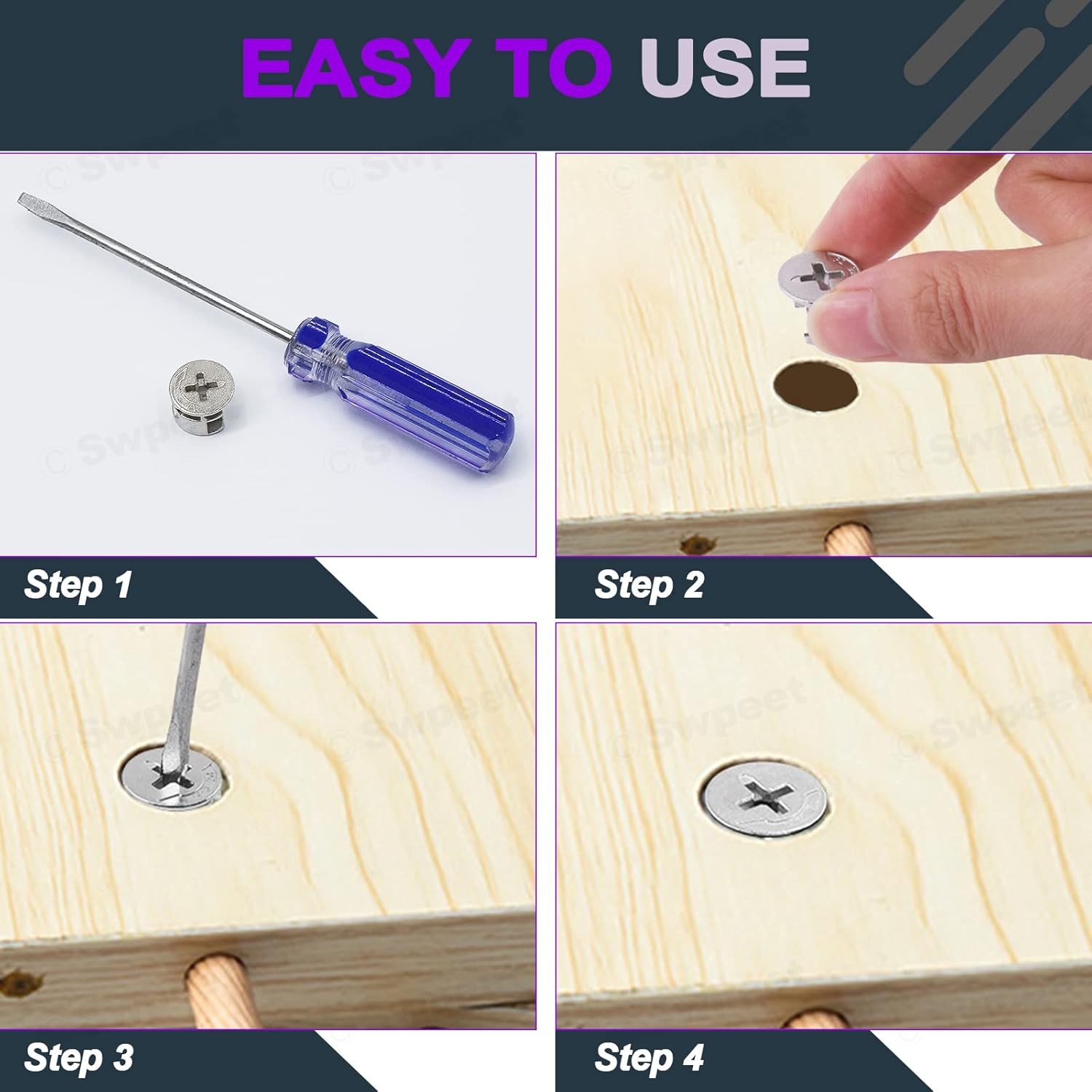 Swpeet 100Pcs 4 Sizes 3 in 1 Furniture Connecting Cam Lock Fittings Assortment Kit, Fastener Cabinet Connectors Hardware Bolts Furniture Connecting Lock Nut for Closets Bed Furniture Connecting image number 1