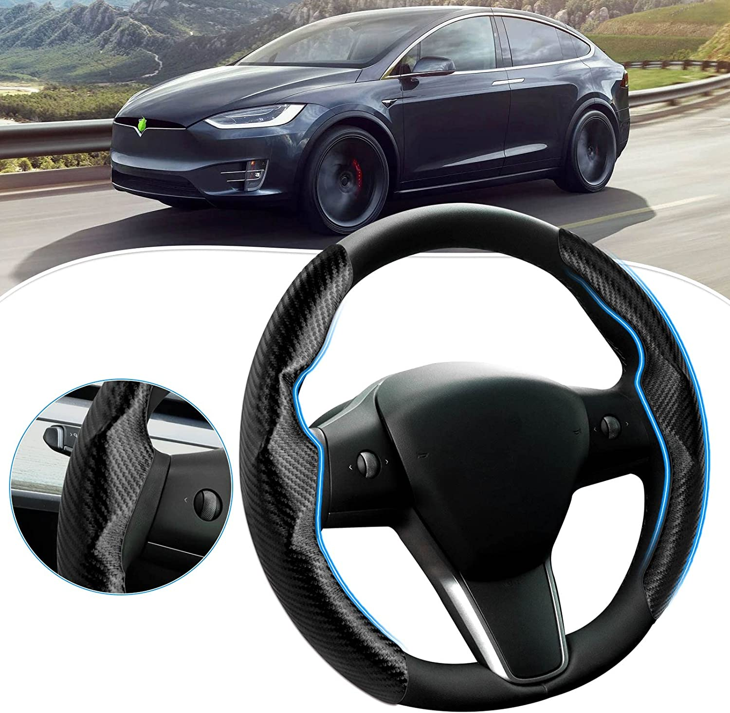 Carbon Fibre Steering Wheel Cover for Tesla Model 3/Y 2016-2025, Anti-Slip, Comfortable Grip, Breathable, White