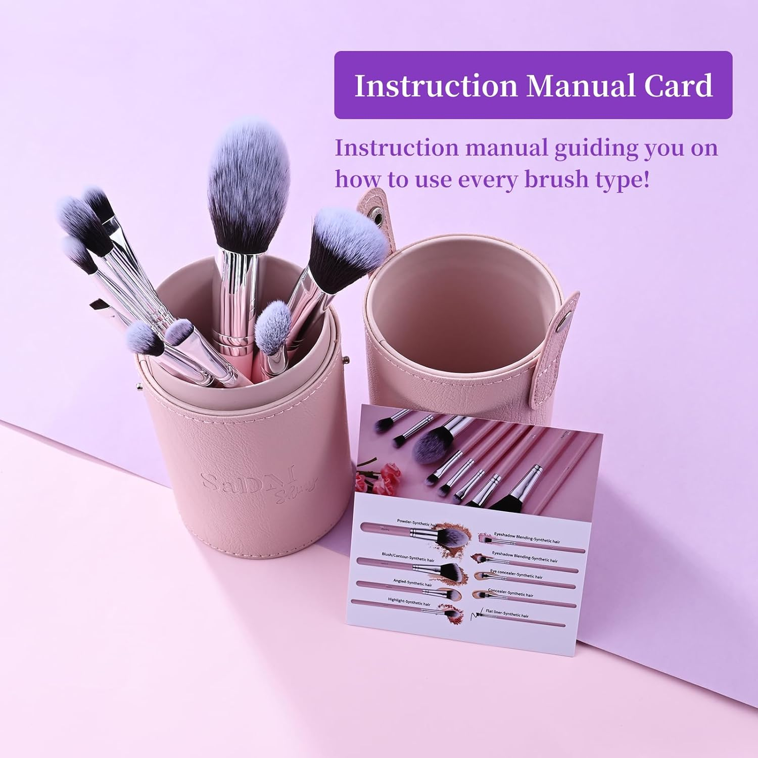 Makeup Brush Set (9 Pieces) - Includes Foundation, Powder, Concealers, Highlighter, Contour, Eye Shadows & Blush Brushes - Face & Eye Make up Brushes with Synthetic Bristles - Leather Case Included image number 2