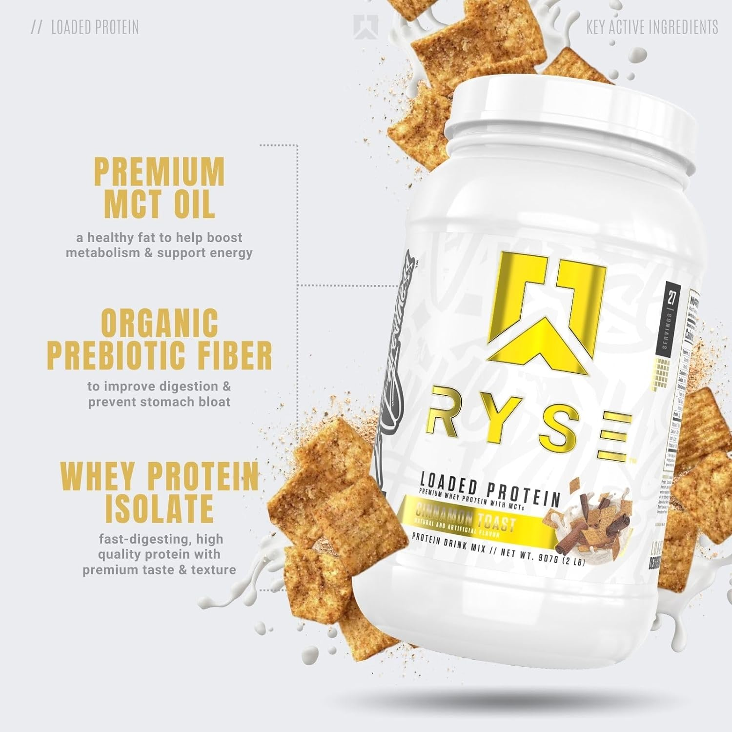 Ryse Cinnamon Toast Loaded Protein Dietary Supplement, 907 G, Multicolour (RY-LP2CT) image number 3