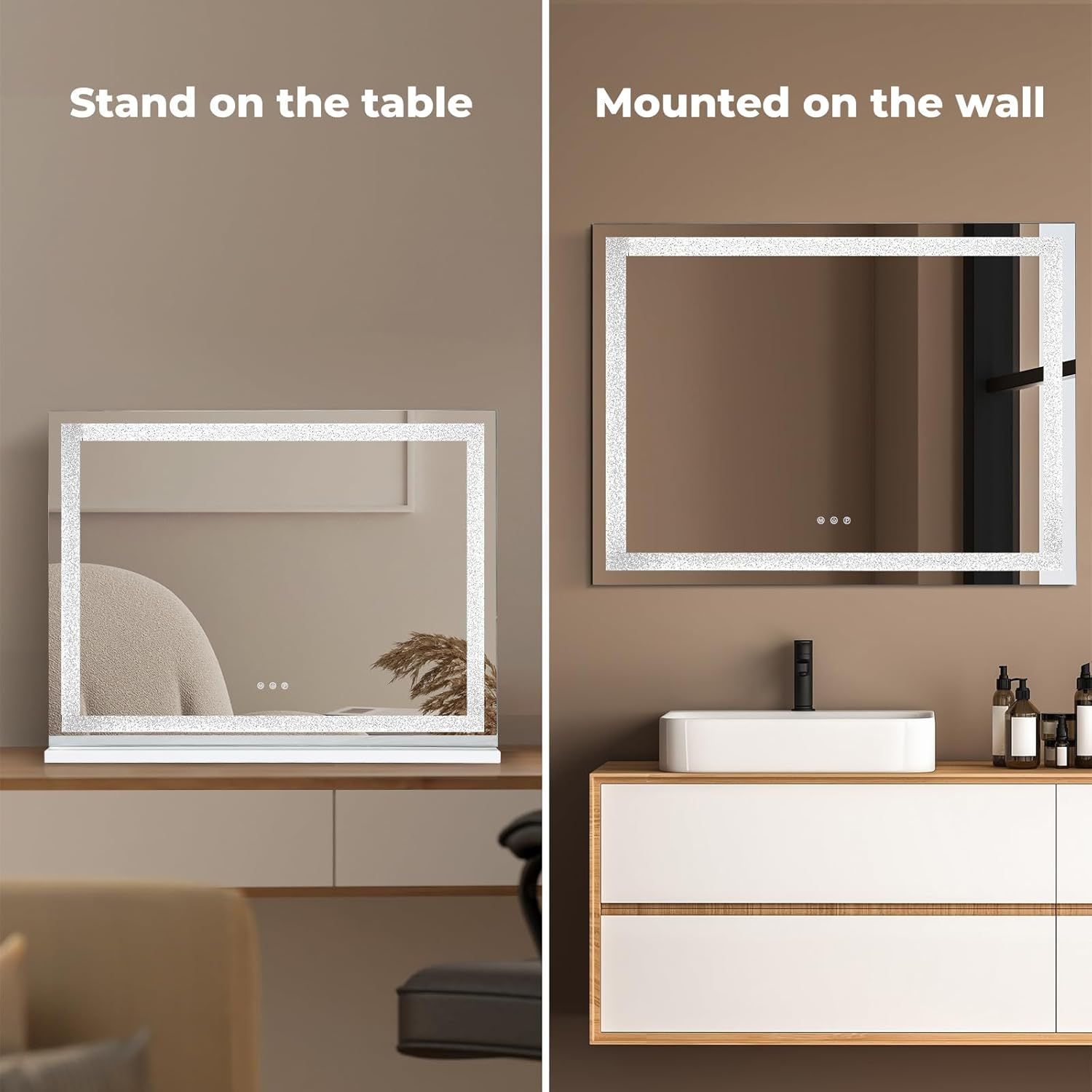 Yezi Vanity Mirrors Magnifying 5X with LED Lights,Hollywood Makeup Mirror 80X60Cm with 3 Color Lighting Modes,Smart Touch Control, Wall Mounted & Desk Tabletop,White