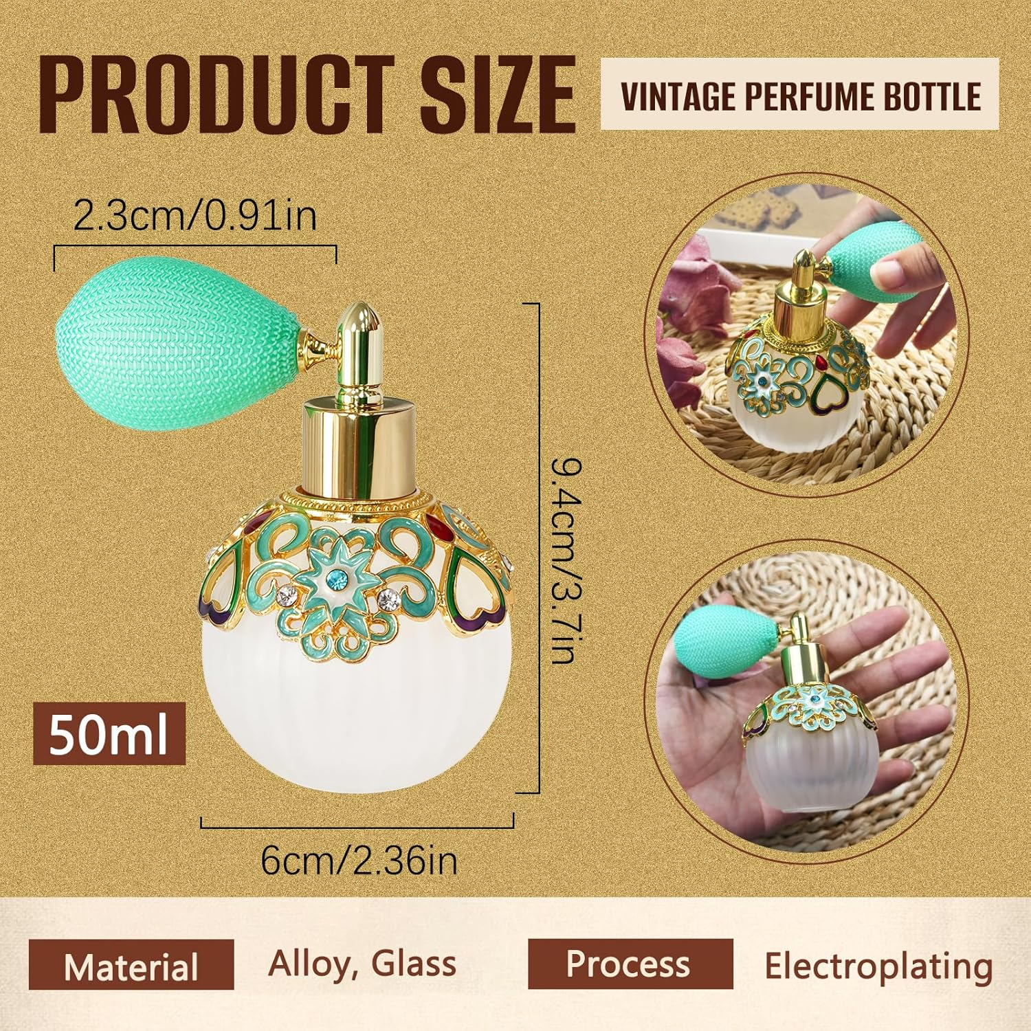 Joyeee Small Glass Perfume Empty Decorative Bottles, Sliver White Empty Refillable Sprayer Bottle, Portable Perfume Case Fragrance Empty Antique Bottle Decorative Crystal Perfume Decanter, 1 Pcs 50Ml image number 3