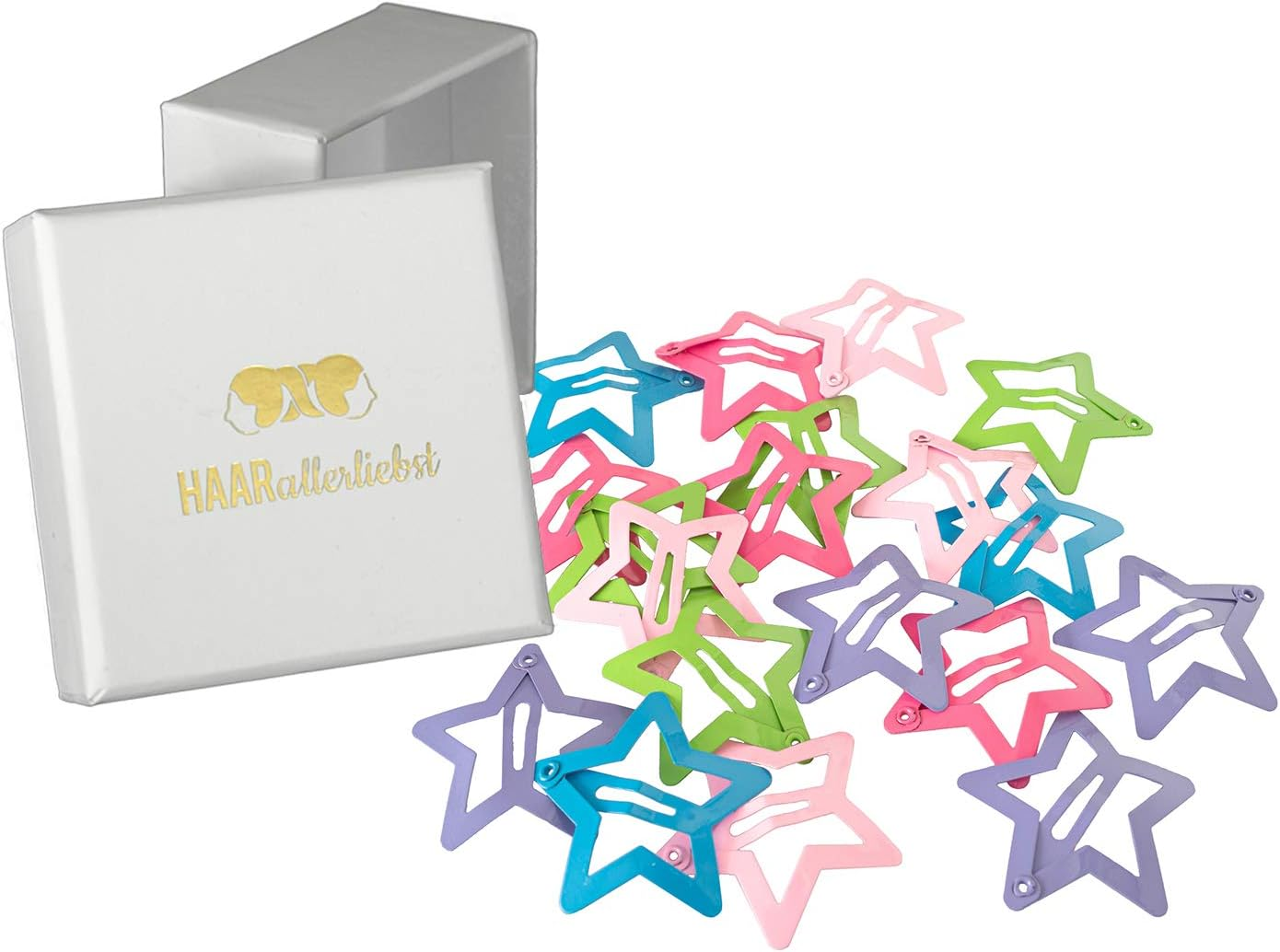 Haarallerliebst Hair Clips Stars Small (Pack of 20 | Colourful Glitter | 3 Cm) for Girls with Storage Box