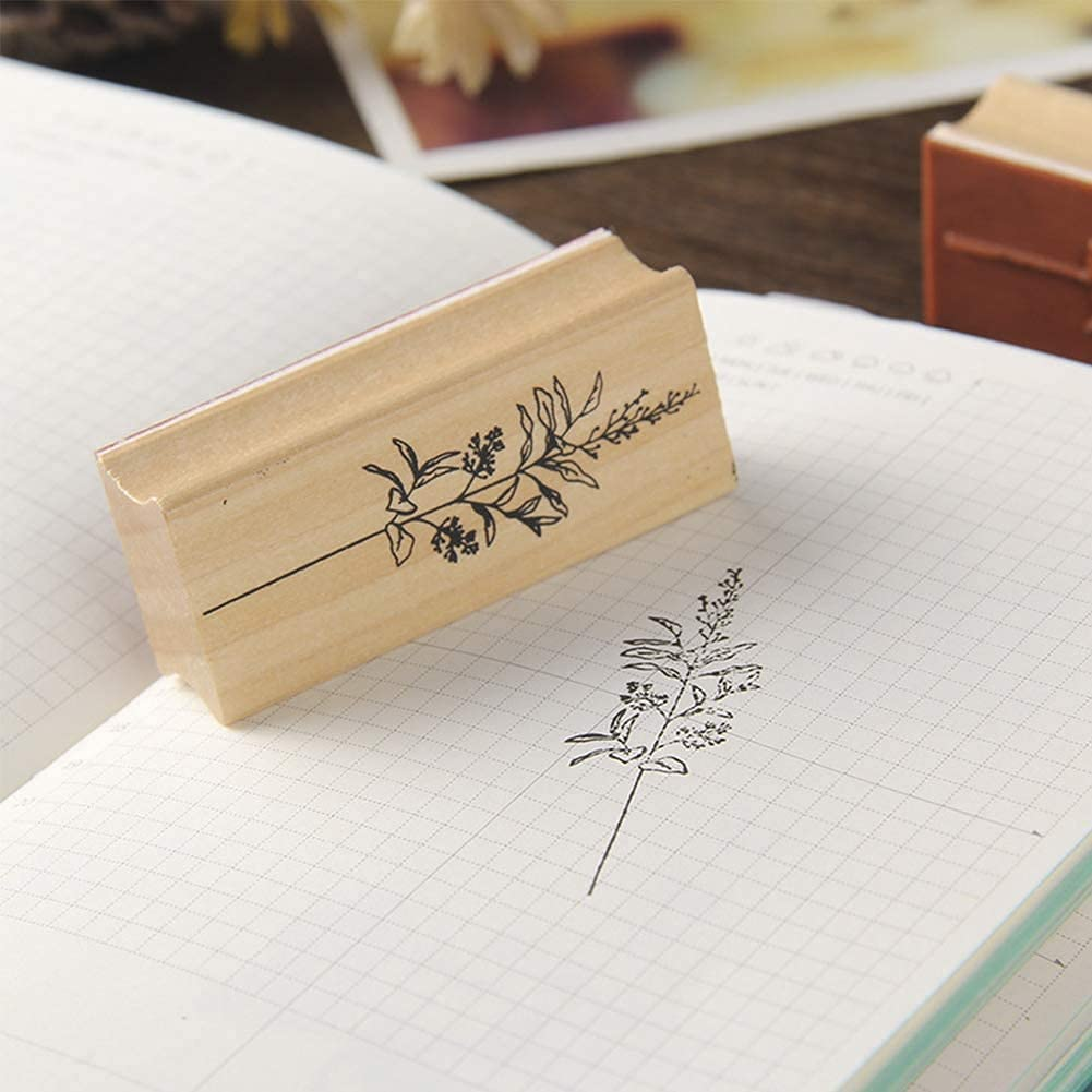 8Pcs Large Size Wood Rubber Stamp DIY Diary Scrapbook Stamp Set Fresh Nature Flower Plants Patterns for Card Making, DIY Crafts, Scrapbooking Supplies image number 5