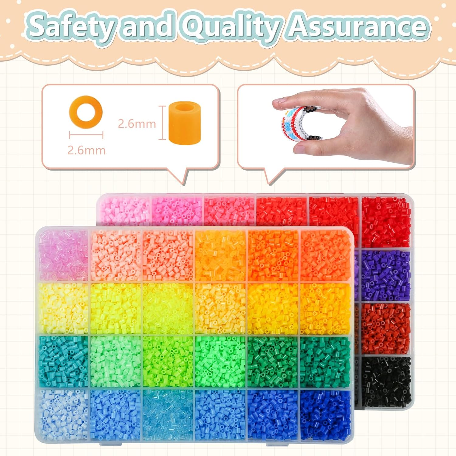 GWHOLE 48 Colors 2.6Mm Fuse Beads Kit 24000 PCS Craft Kit Ironing Beads with Ironing Paper Beads Pegboards and Tweezers for DIY Arts and Crafts image number 4