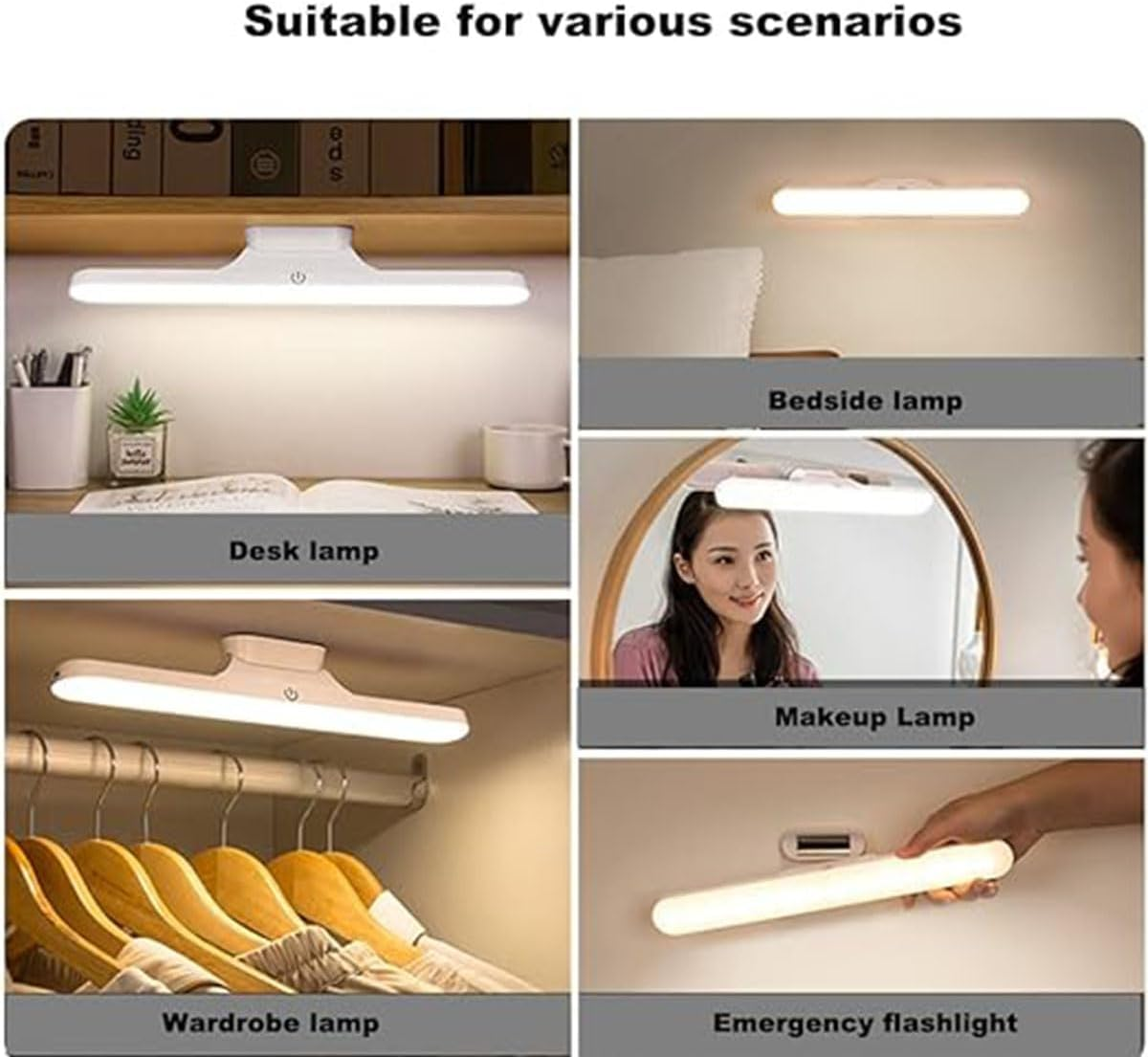 Dimmable Touch Light Bar, USB Rechargeable Reading Lights, Stick Magnet Mounting Base, for Reading, Closet, Makeup Mirror, Vanity, Bedside, Study Light image number 4
