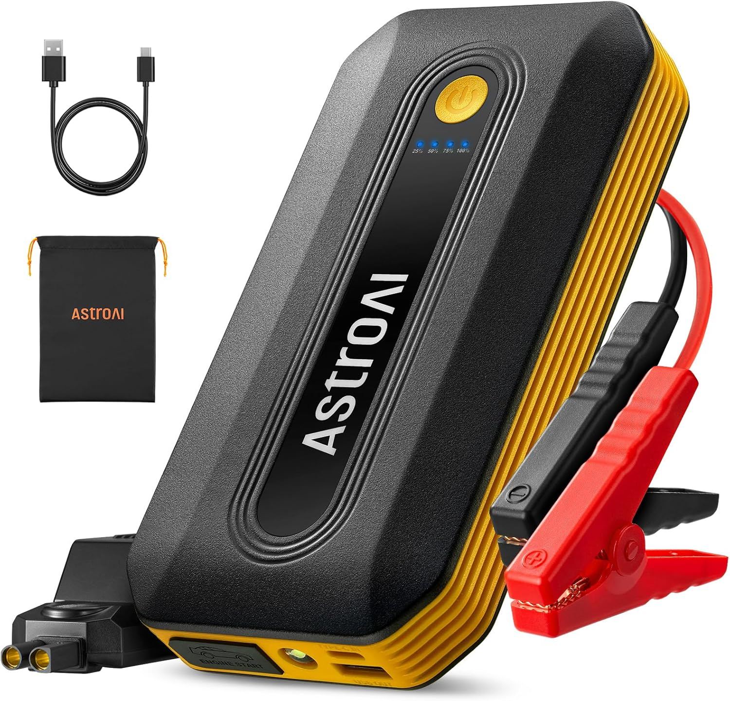 Astroai Car Battery Jump Starter Power Bank 2000A for 12V Vehicles (7.0L Petrol / 5.5L Diesel) and Moto, Portable Car Battery Charger, Smart Car Jump Pack with Smart Battery Clamps & LED Torch, Orange