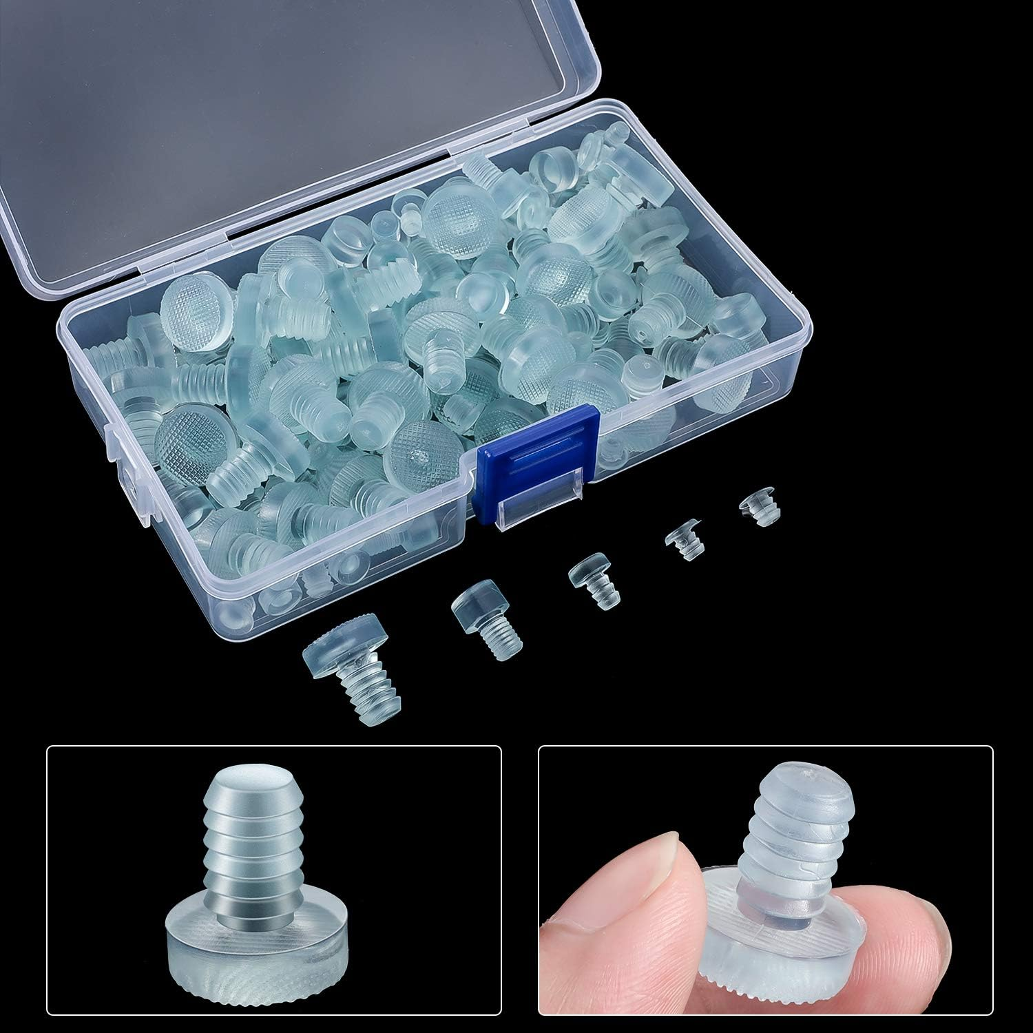 Glass Table Top Bumpers with Stem 5 Size Clear Rubber anti Slip Pads Non Adhesive Glass Table Rubber Grippers for Furniture Cabinet Door(150 Pieces) image number 3