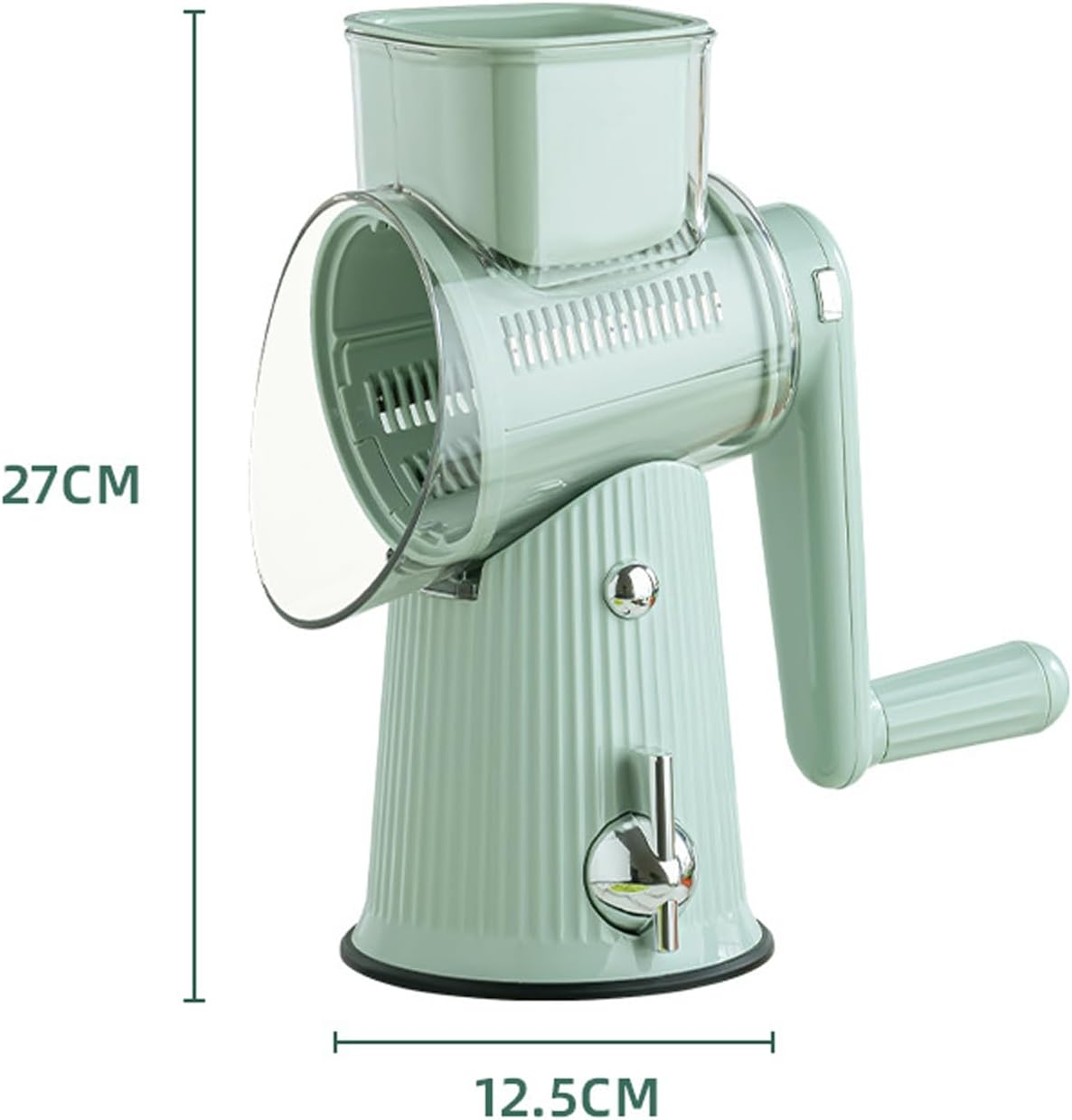Rotary Cheese Grater with Handle,5 in 1Rrotary Cheese Grater,Vegetable Chopper, Storage Box with Blade,The Suction Base Is Easy to Use（Green） image number 5