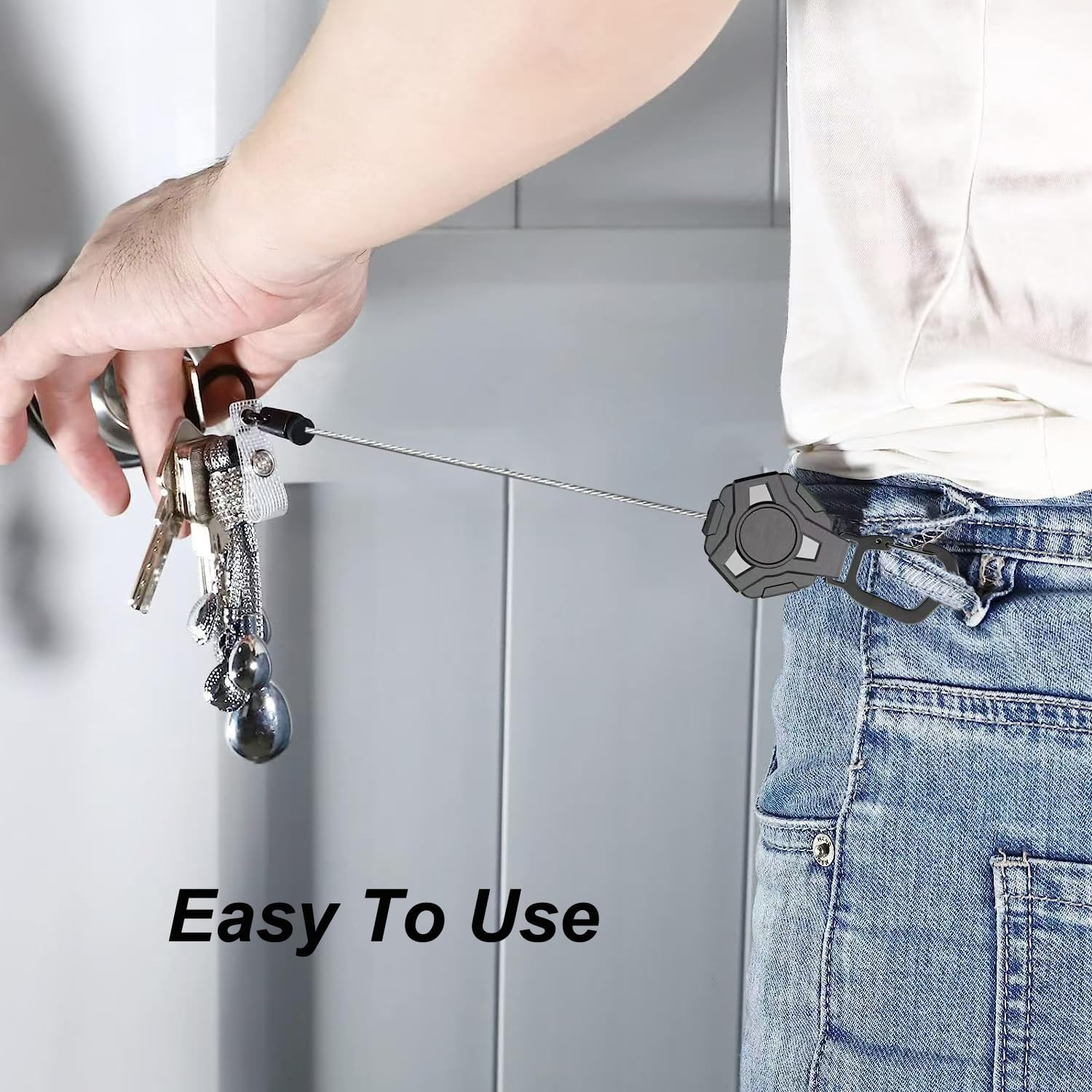 Aieve 2 Pack Heavy Duty Badge Holder, Carabiner Retractable Keychain, Outdoor Tactical ID Badge Reel with 31.5'' Coated Steel Cord, Bearing 8.0 Oz (Laser Grey) image number 4