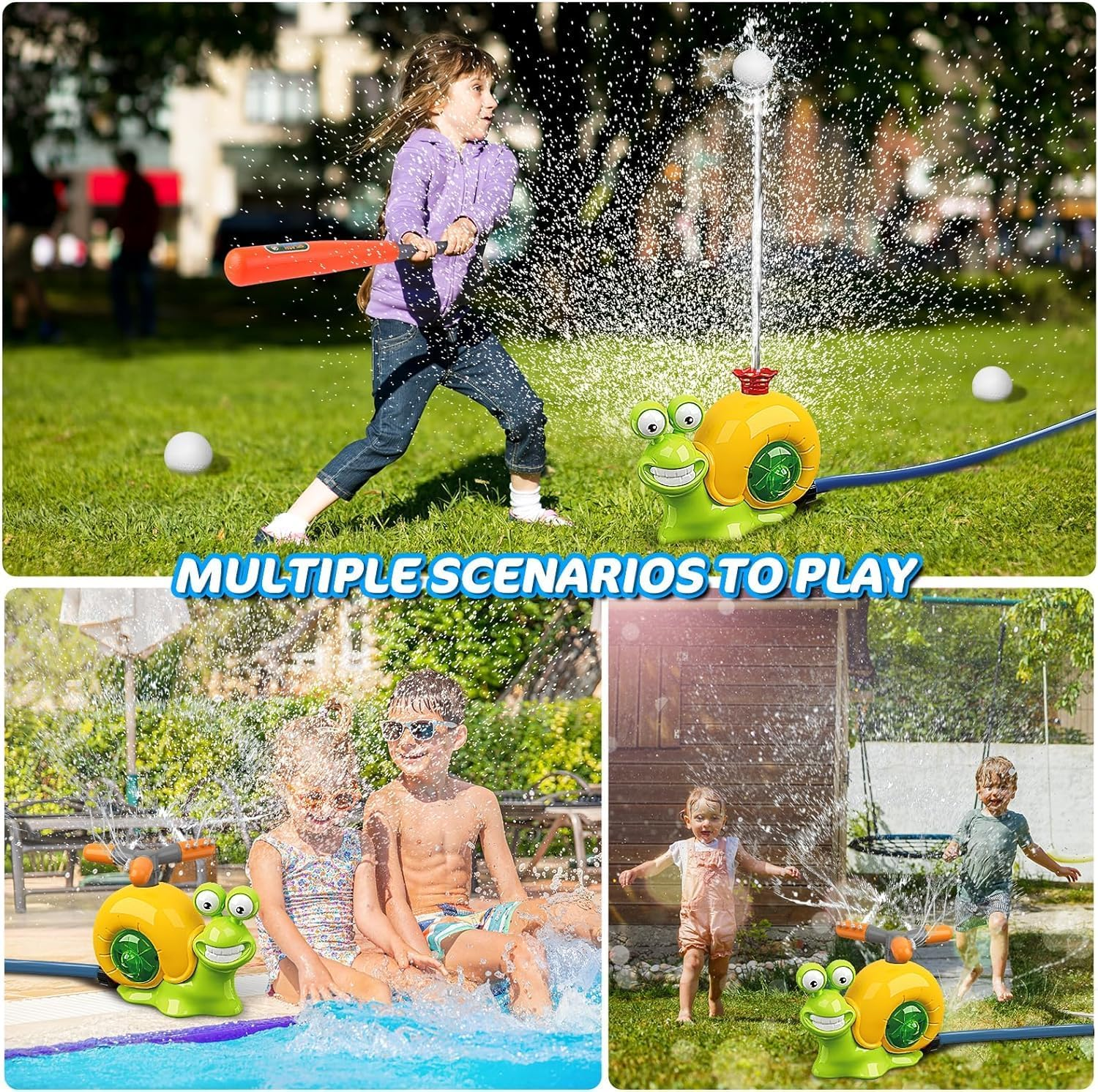 Water Sprinkler Baseball Toy for Kids Outdoor Play, 2 in 1 Snail Summer Water Game with 2 Sprinkler Heads, 360&deg; Roating Spray Water Baseball for Boys Girls Summer Backyard Lawn Pool Party Fun image number 3