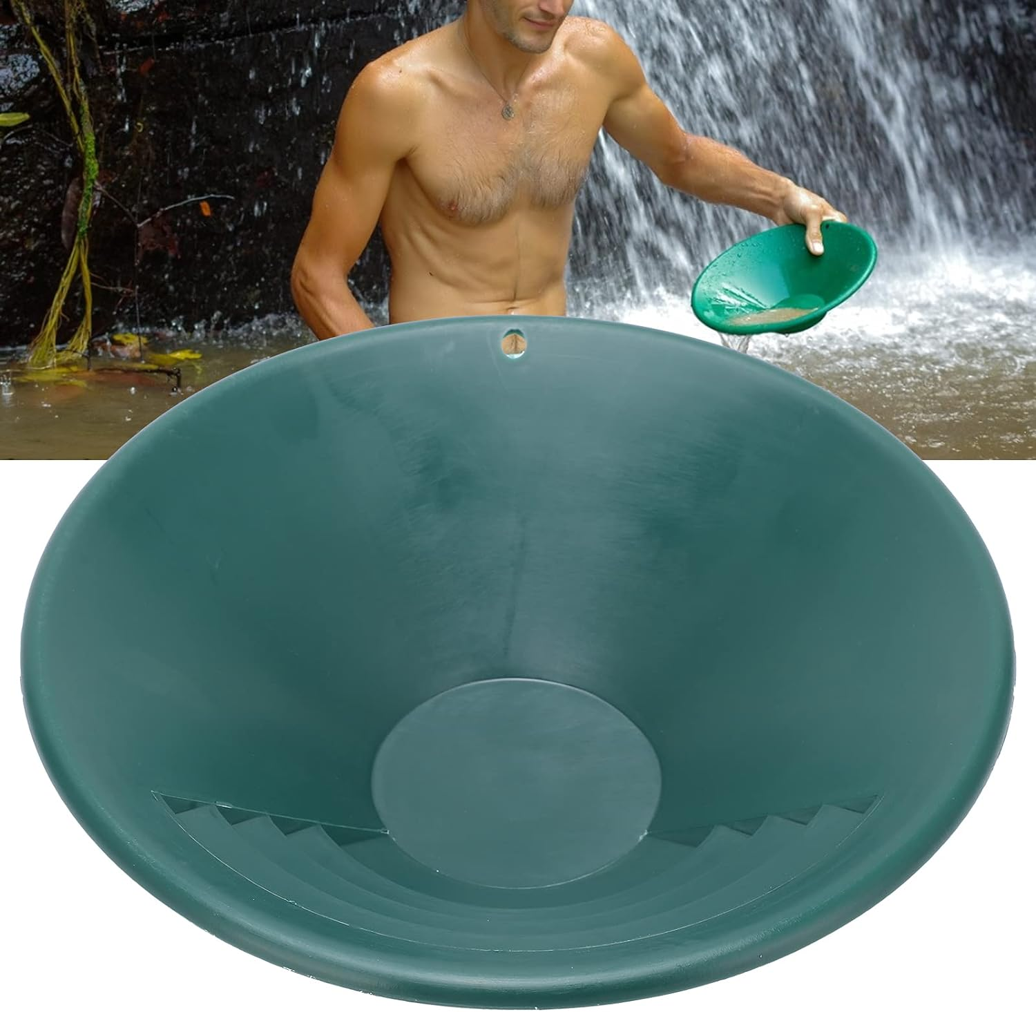 Gold Panning Tool, ABS Gold Pan Green Enhancing the Visibility of Gold for River for Water Source for Inaccessible Mountains for Creek image number 6