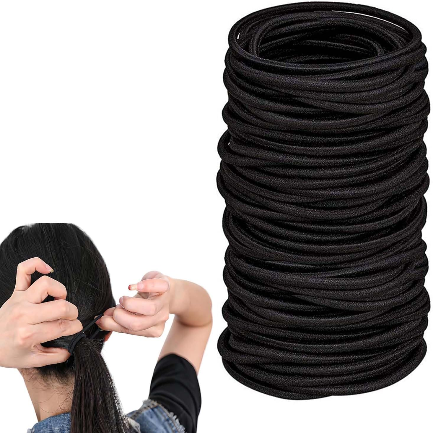 Elastic Hair Bands, Ponytail Holder, Large Hair Bobbles without Metal, Gentle Rubber Bands for Women, Men, Girls, Children, Suitable for All Hair Types and Hairstyles, 50 Pieces image number 4