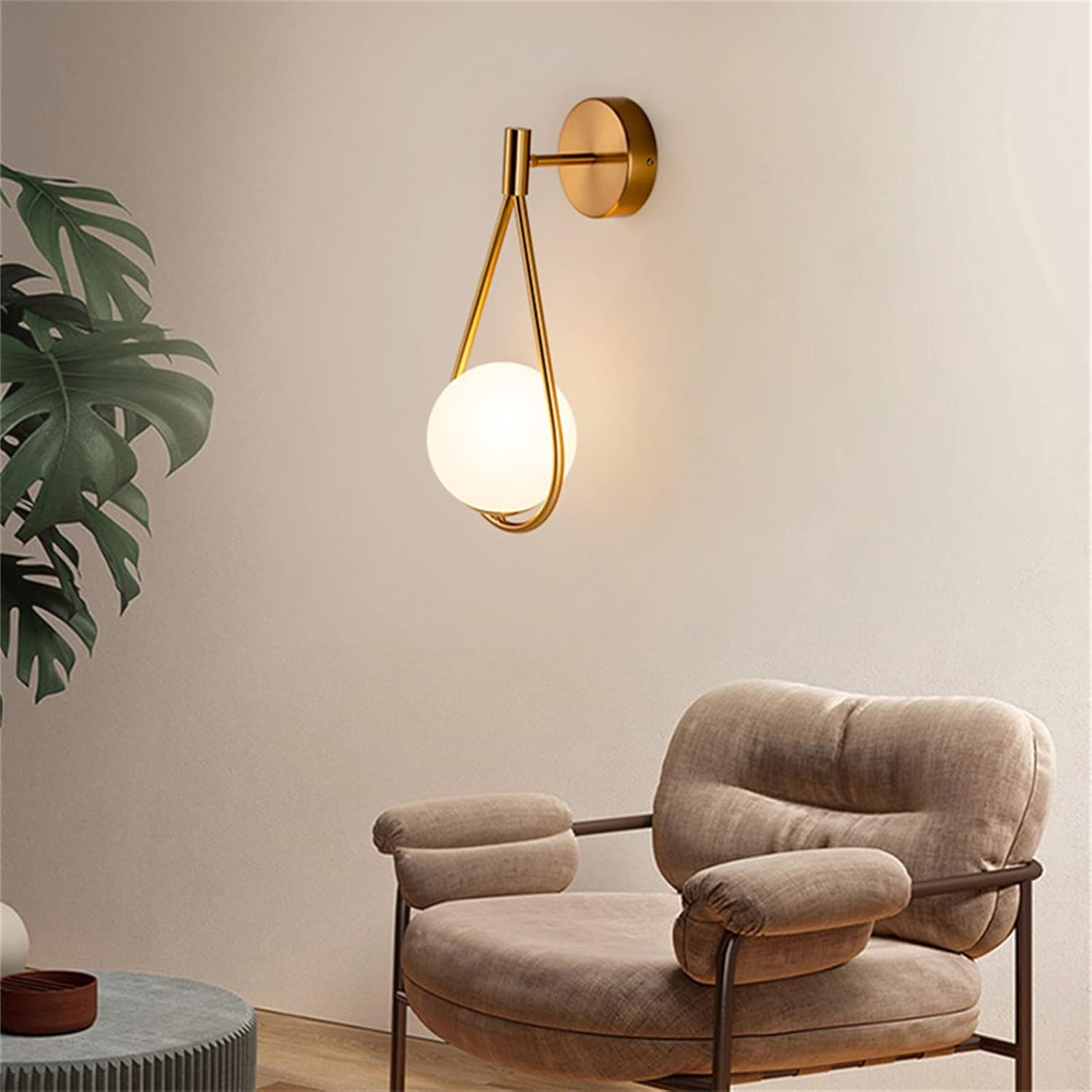 LED Golden Indoor Wall Lamp for Living Room E27 Vintage Wall Sconces Lamp Creative Drop Shaped Glass Metal Industrial Retro Gold Wall Light for Dining Room Bedroom Study Hallway Stairs (1 Pack) image number 2