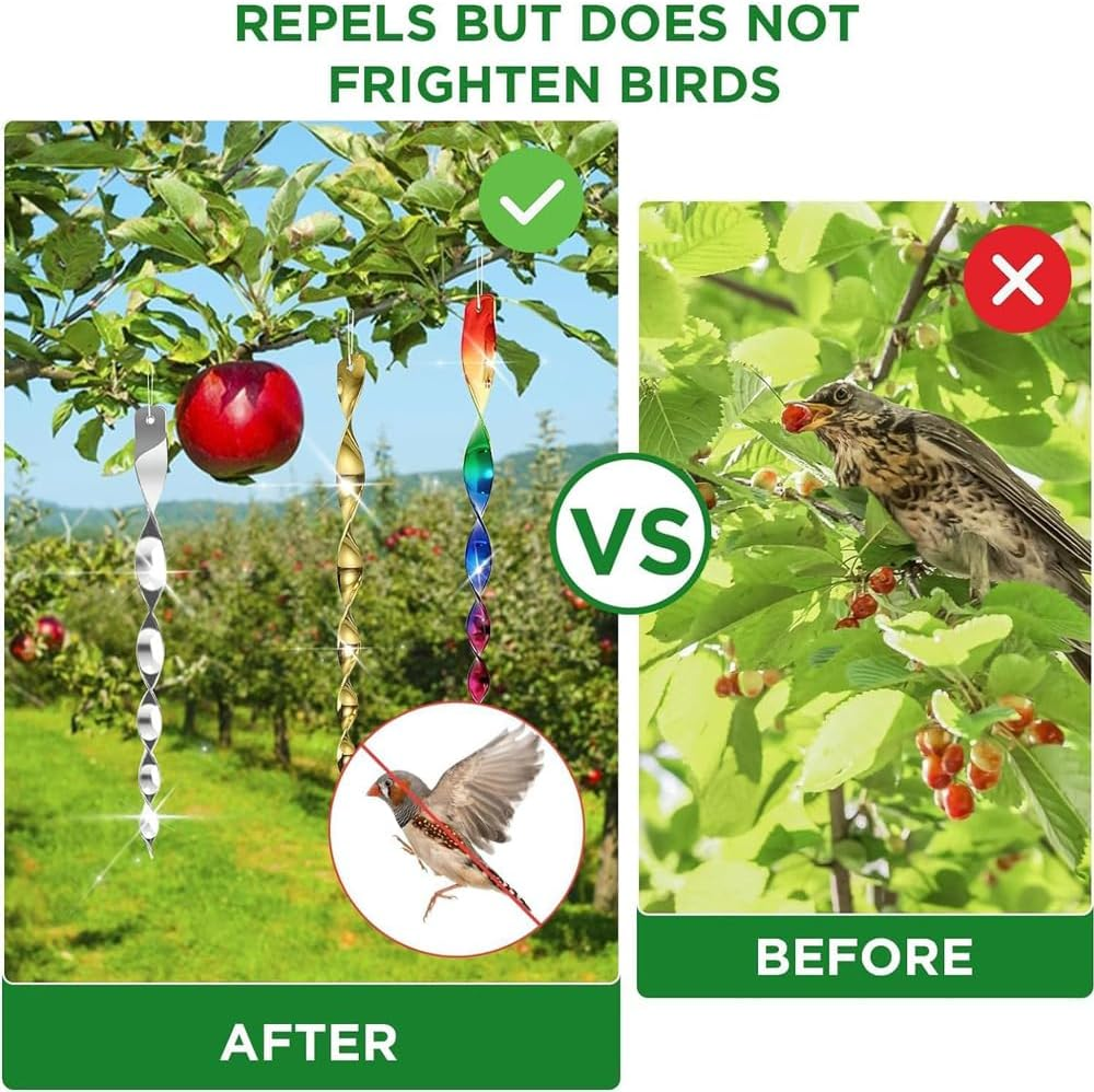 10Pcs Bird Reflective Rods,Woodpecker Deterrent for House,Laser Rainbow Color with Reflective Spiral Design,Wind Driven Rotation Bird Scare Rods,Patio Lawn Garden Decorative Hanging Scare Devices image number 5