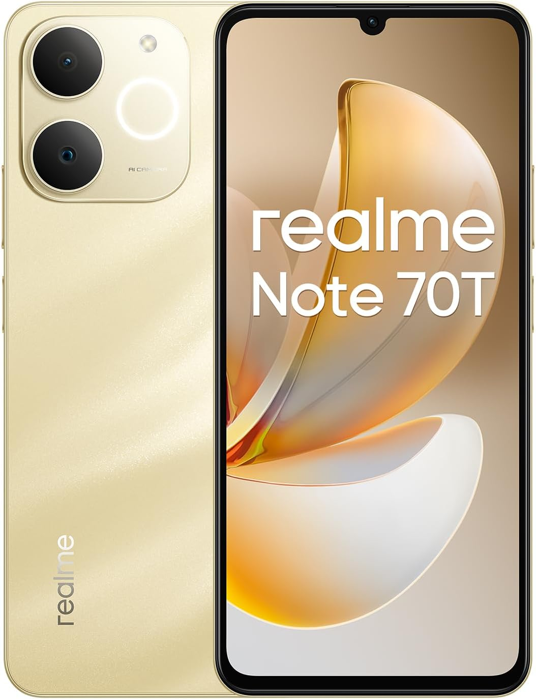 Realme Note 70T 4G Smartphone 4+64GB, Gold, 6.75-Inch Screen, 90Hz Display, 6000 Mah Battery, 32 MP Camera, Powerful Octa-Core Processor, Armorshell Protection, IP54
