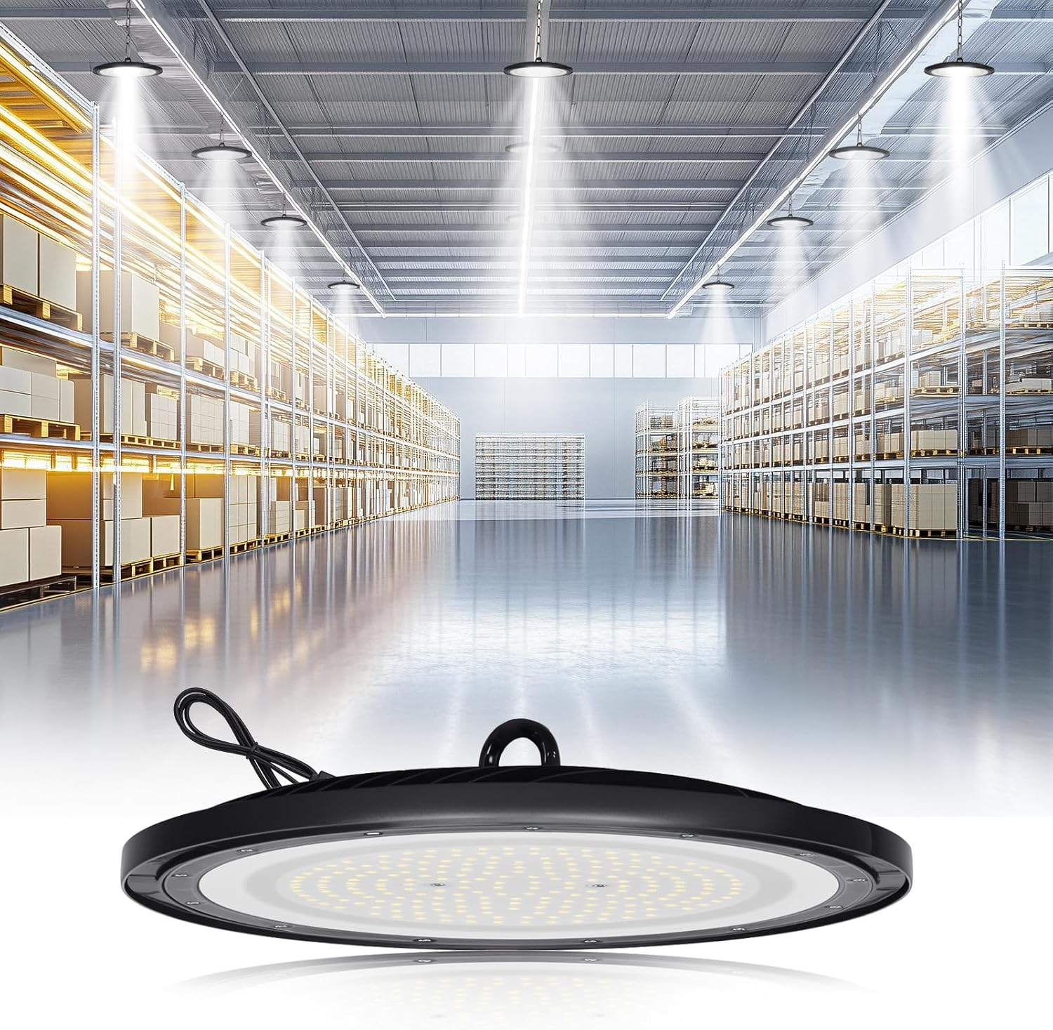 Advwin High Bay Lights 6500K 21000LM, LED Shop Light Lamp 1 Pack with Hook/Chain, IP 65 Waterproof, for Factory Warehouse Workshop Factory Store Garage Gym Industrial Shed image number 5