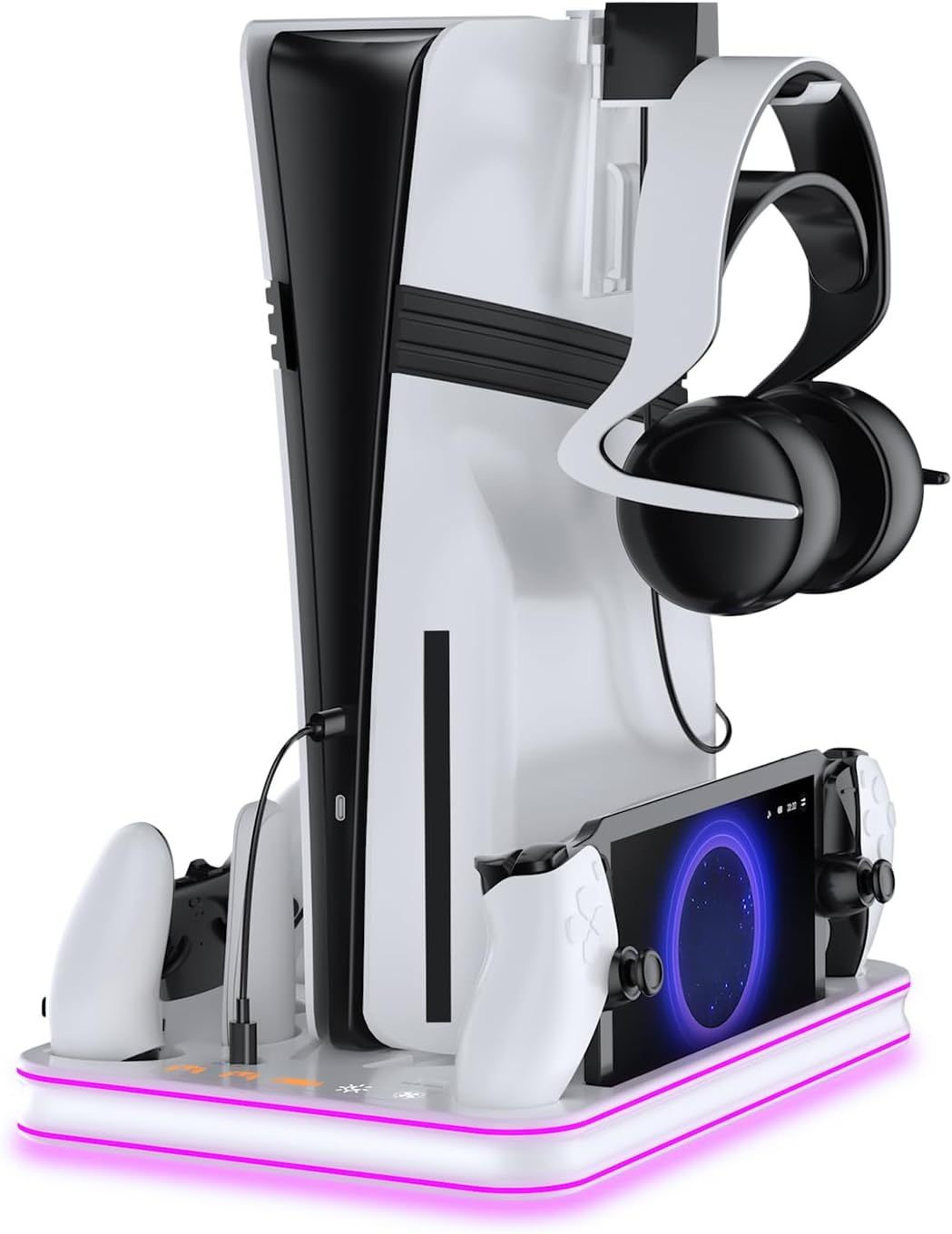 EJGAME PS5 Pro/Slim/Ps5 Stand and Cooling Station with RGB Lighting Controller Charging Station for Playstation 5 Console, PS Portal Charging Dock, P5 Pro Accessories with 3 Level Cooling Fan (Black)