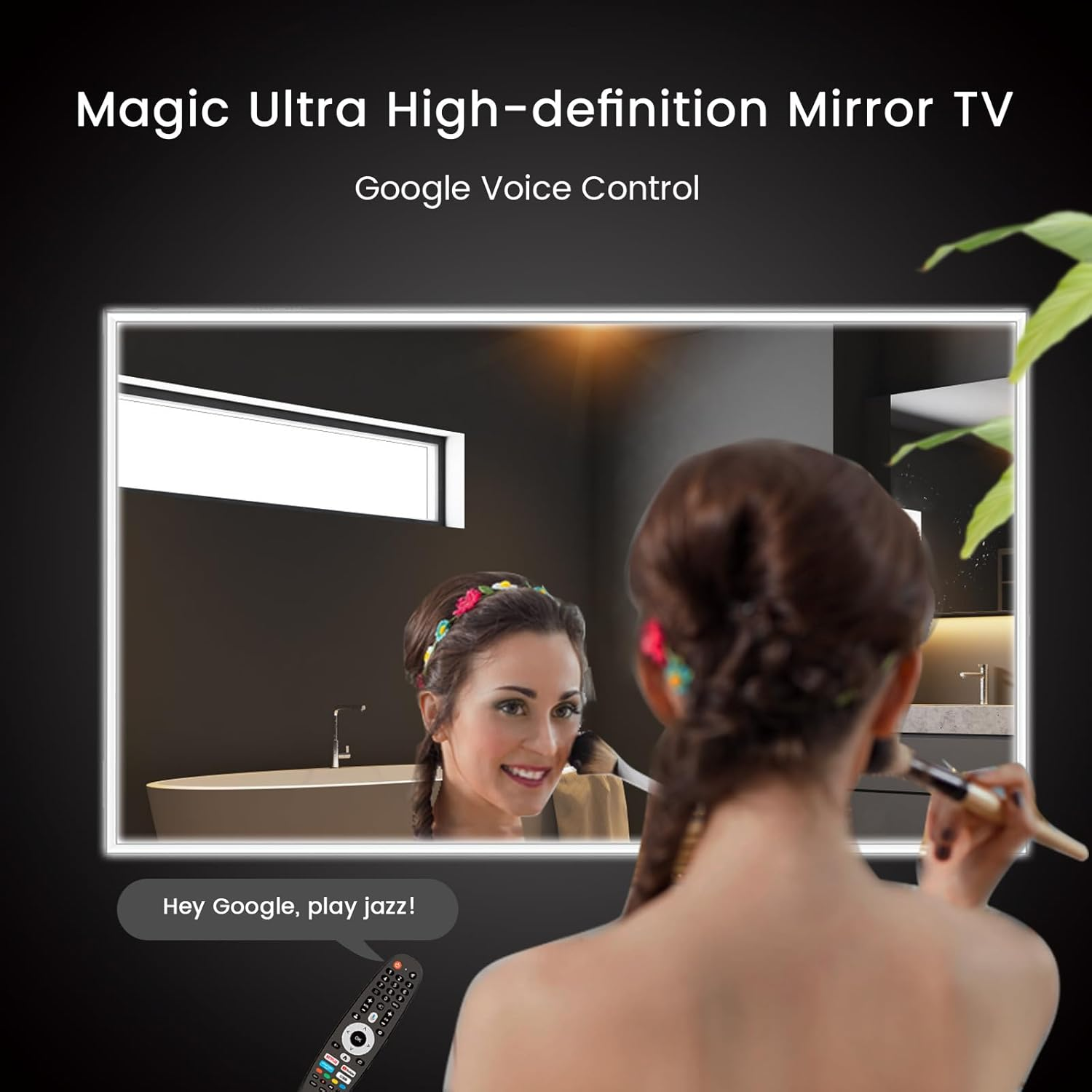 Elecsung 43 Inch LED Light Mirror TV 4K Screen Decoration Makeup LED Mirror ATSC Goog-Le System Voice Control Built-In DTV Tuner image number 1