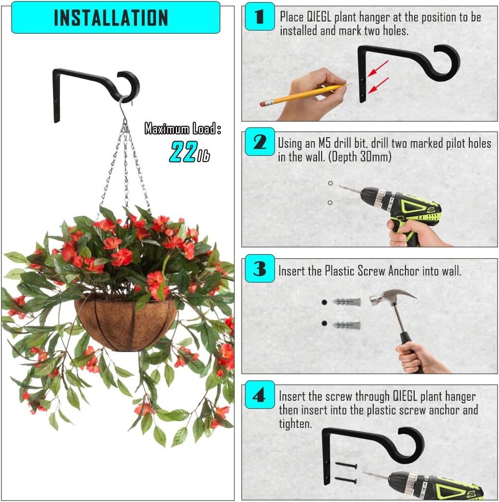 Hanging Plant Bracket 6Inch Metal Plant Hook Shepherds Hook Decorative Wall Plant Hanger for Hanging Lanterns, Bird Feeder, Flower Basket, Home Decor Indoor & Outdoor 2 Pack (Black) - 1, Black image number 5