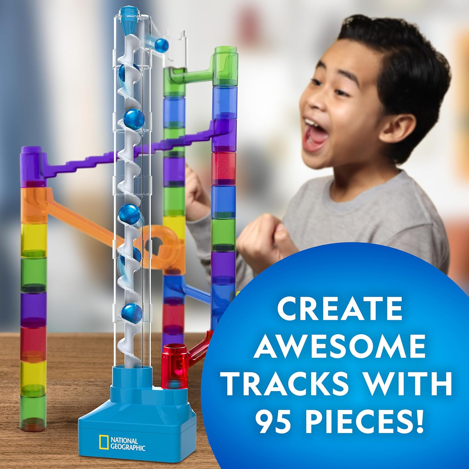 National Geographic Marble Run with Motorized Elevator - 95-Piece Marble Maze Kit with Motorized Spiral Lift, 20 Marbles, Storage Bag & More, Perpetual Motion Machine, Marble Game image number 5