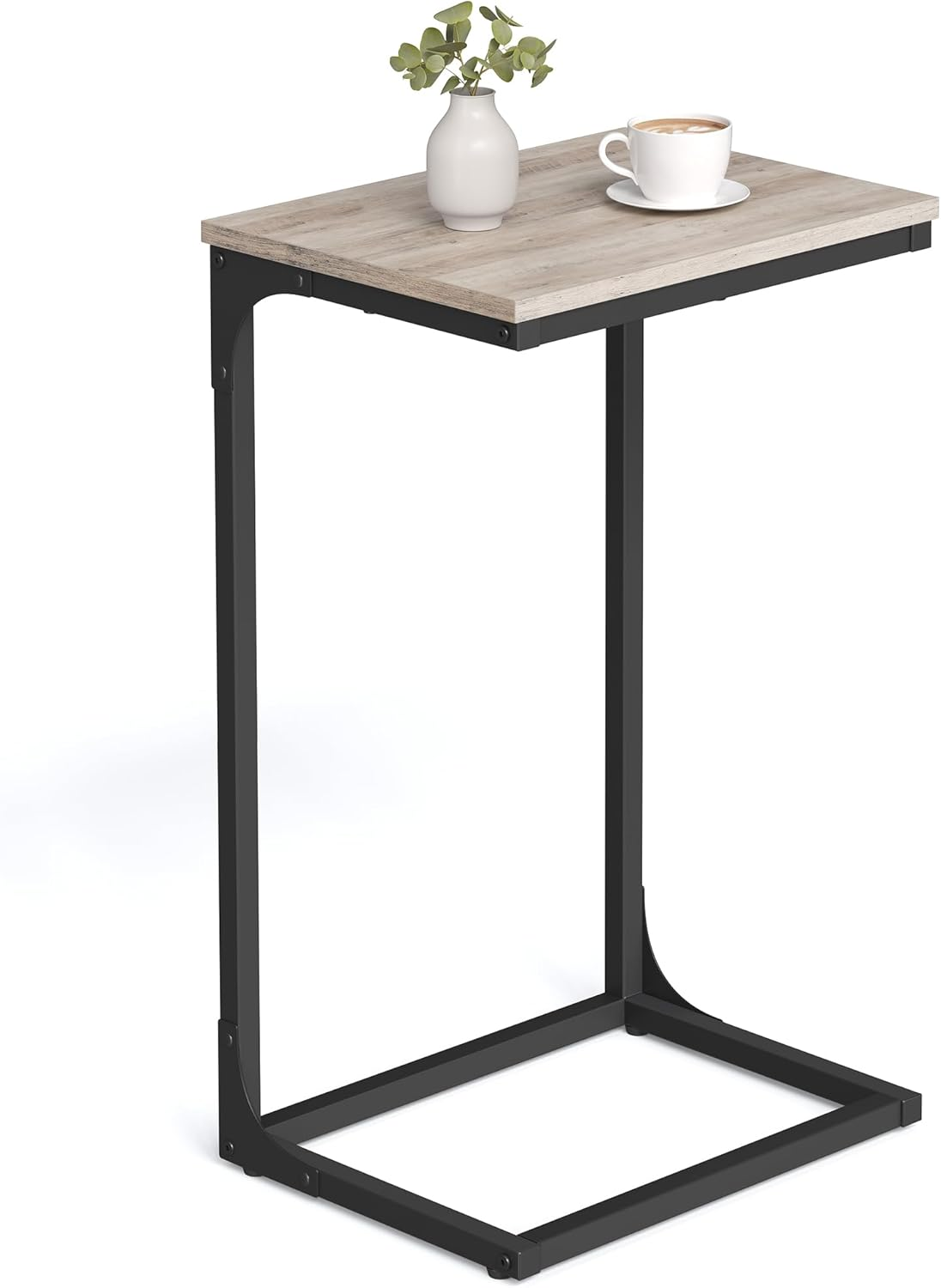VASAGLE C-Shaped End Table, Side Table for Sofa, Couch Table with Metal Frame, Small TV Tray Table for Living Room, Bedroom, Ebonized Oak Finish and Black