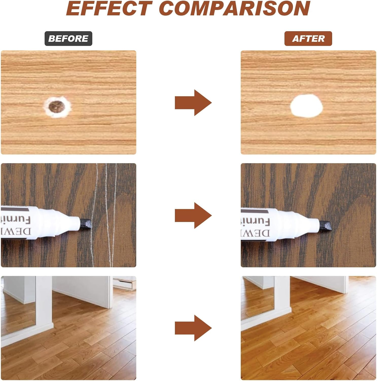 DEWEL Furniture Markers Touch up Kit, 12 Colors Wood Markers Furniture Repair, Wood Polish Wax and Wood Putty Filler, Wood Stain Pen for Scratches, Stains, Wooden Floor, Table, Cabinet, Bedpost image number 2