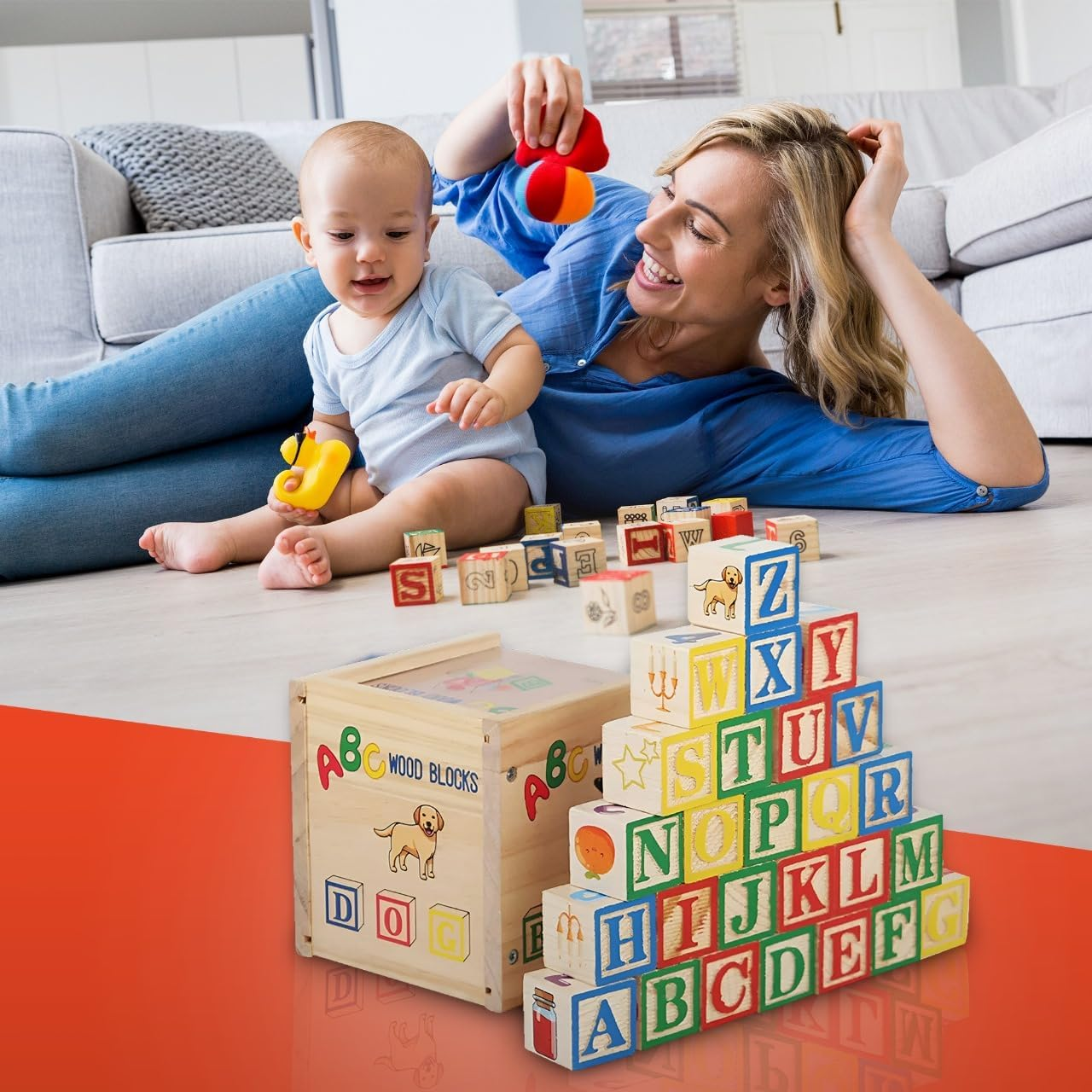 Wooden Baby ABC Block Set &ndash; 27-Piece Alphabet & Number Learning Blocks for Toddlers &ndash; Montessori Educational Toys for Preschool Learning &ndash; Beautiful Wooden Toy Set for Kids 1-3