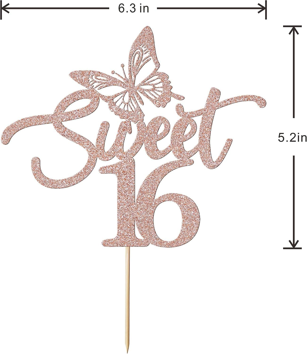 Confetti! Sweet 16 Butterfly-Themed Rose Gold Cake Topper &ndash; Perfect for 16Th Birthday, Anniversary & Wedding Celebrations image number 3