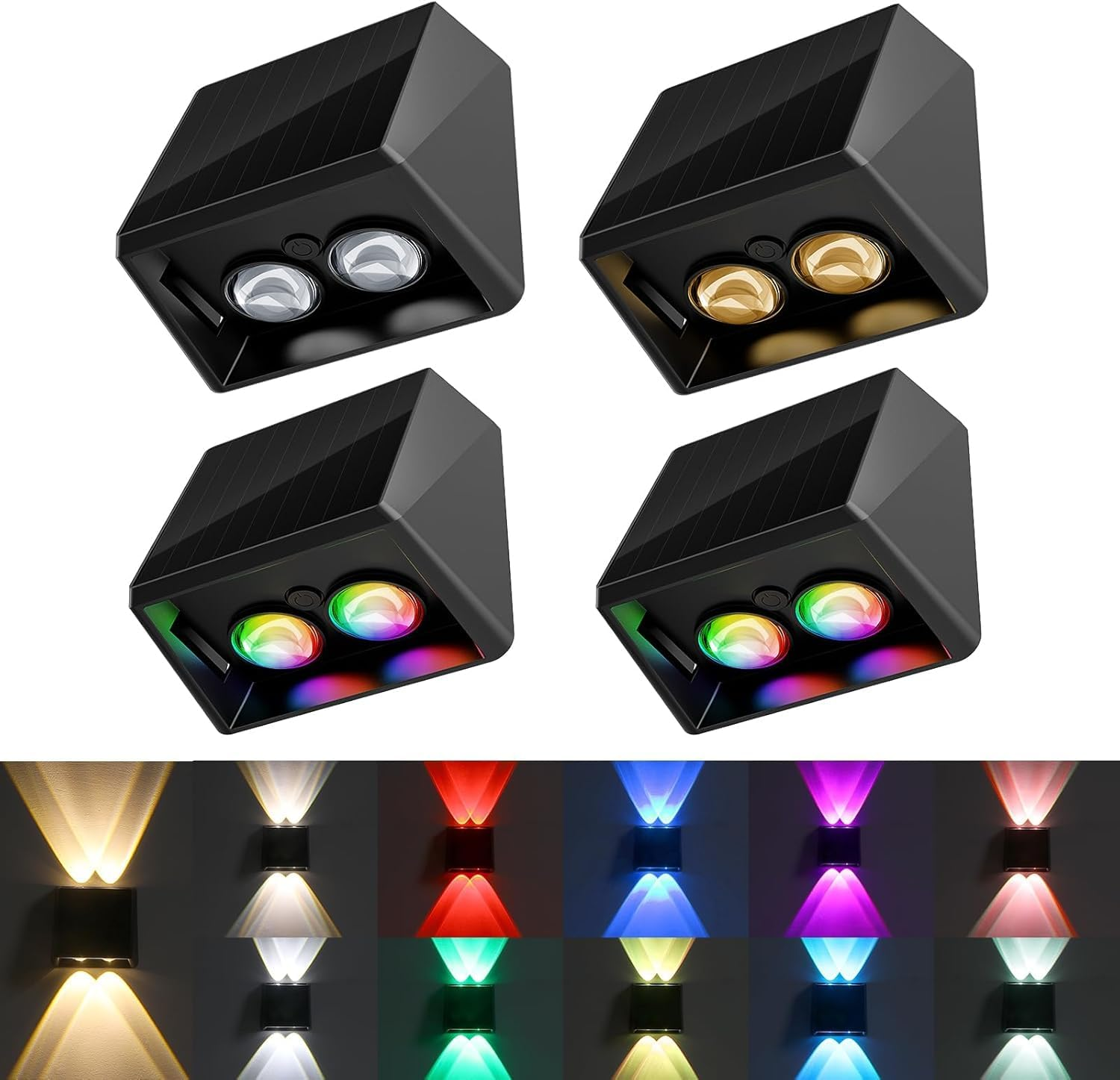 Quntis up down Solar Wall Light Outdoor, 4 Pack Solar Fence Lights Warm White & 13 RGB Modes IP65 Waterproof Front Door outside Lights for Garden Porch Deck Stair Post Yard Backyard Pathway image number 3