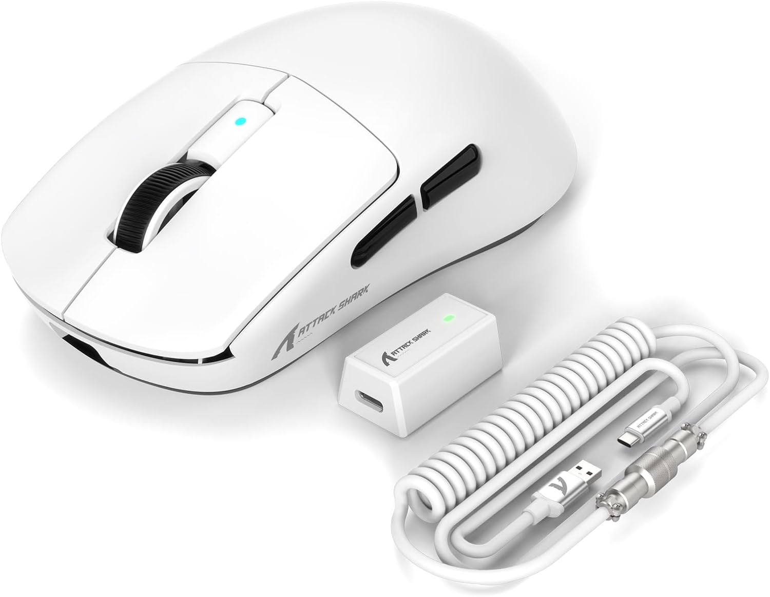 Attack Shark R6PRO 39G Superlight Wireless Gaming Mouse,Pixart PAW3950MAX 42000 DPI,MCU Nodic 52840 Computer Mouse,8K Polling Rate Web Driver,Bt/2.4Ghz/Wired Tri-Mode Mice with Coiled Cable-White