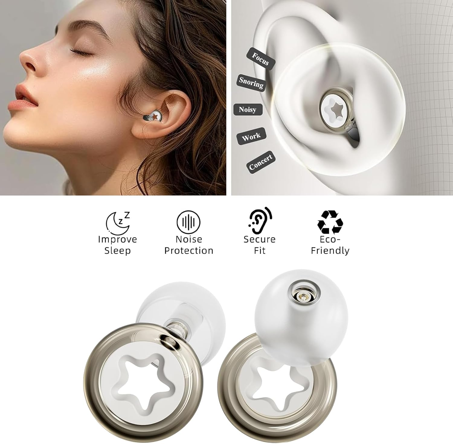 Quiet Ear Plugs for Sleep Noise Reduction Super Soft - Hearing Protection Silicone Ear Plugs Reusable for Sleep Concerts Noise Sensitivity with 4 Ear Tips S/M/L/XL