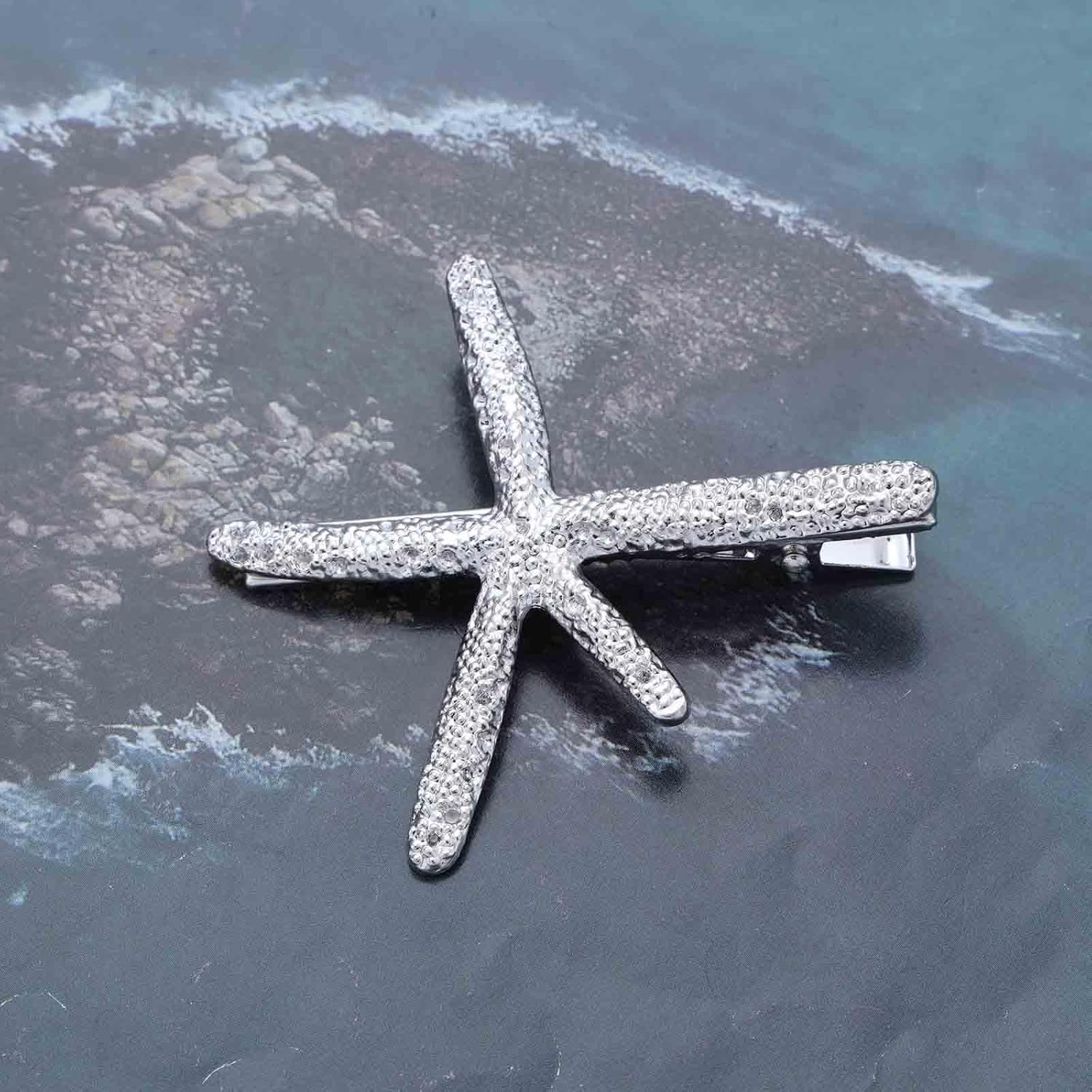 Enautoabs Boho Starfish Hair Clip Duckbill Clip Silver Starfish Ocean Hair Clips Summer Beach Hairs Barrette Vintage Wedding Starfish Hairclips Hairs Accessories for Women image number 4