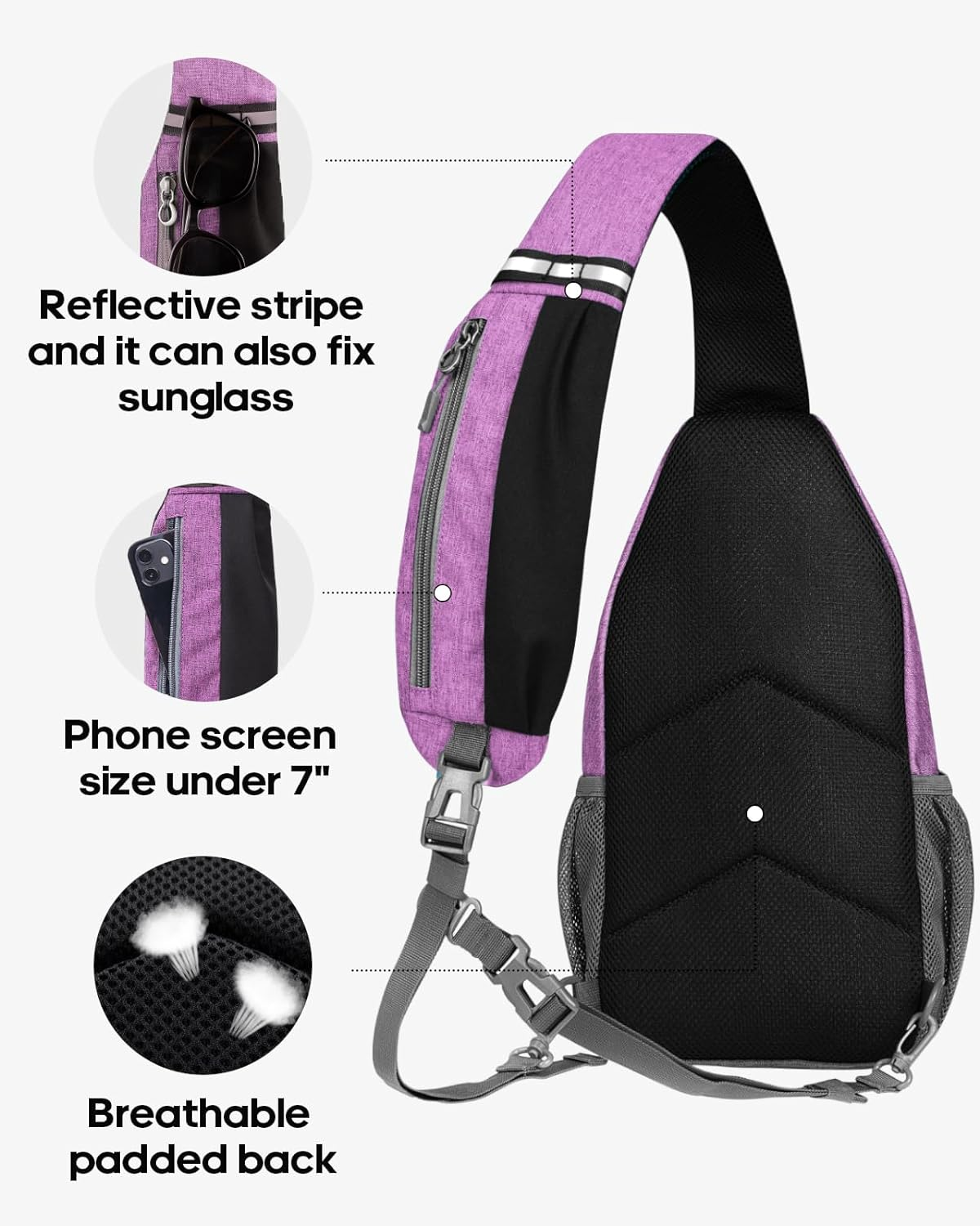 WATERFLY Small Hiking Sling Backpack: Crossbody Sling Bag Chest Bag Daypack for Men Women with Skin-Friendly Shoulder Strap image number 5
