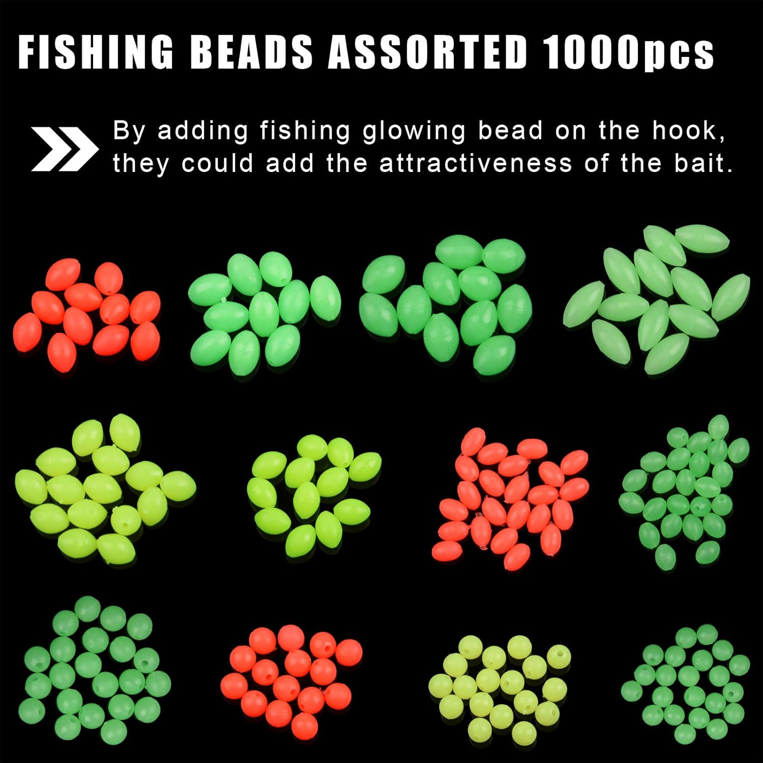 JSHANMEI Fishing Bead 1000Pcs/Box Soft Plastic Luminous Oval Shaped Beads round Beads Fishing Lures Fishing Bead Fishing Tackle Tools Eggs for Rig image number 4