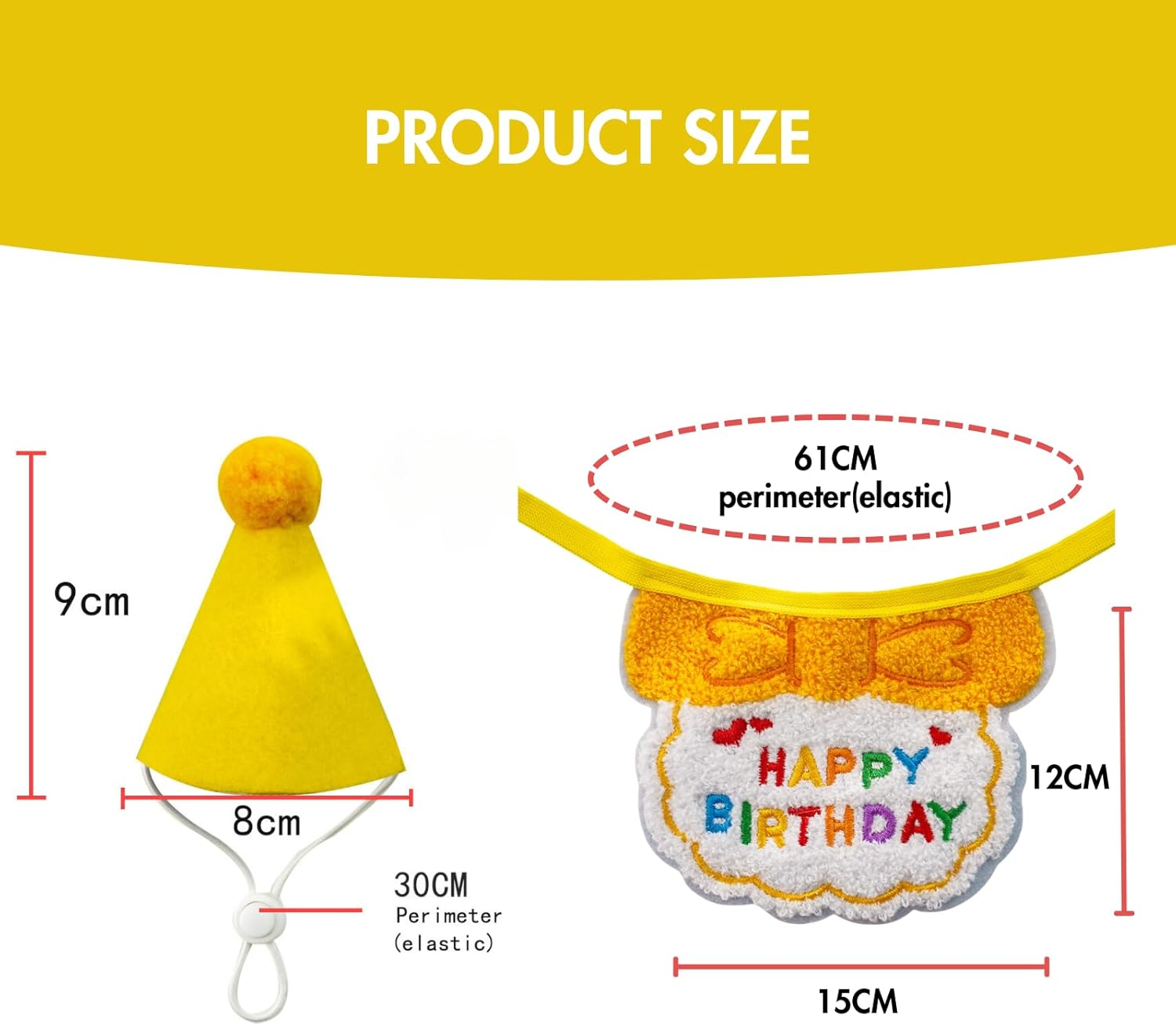 Cat Birthday Bandana and Hat Set, Adorable Pet Party Outfit, Adjustable and Comfortable, Happy Birthday Design, for Cats and Small Dogs (Yellow) image number 2