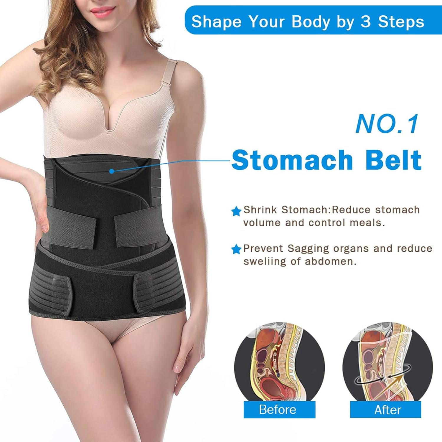 Tirain 3 in 1 Postpartum Support - Recovery Belly/Waist/Pelvis Belt Shapewear (One Size (US 4-12), Black) image number 1