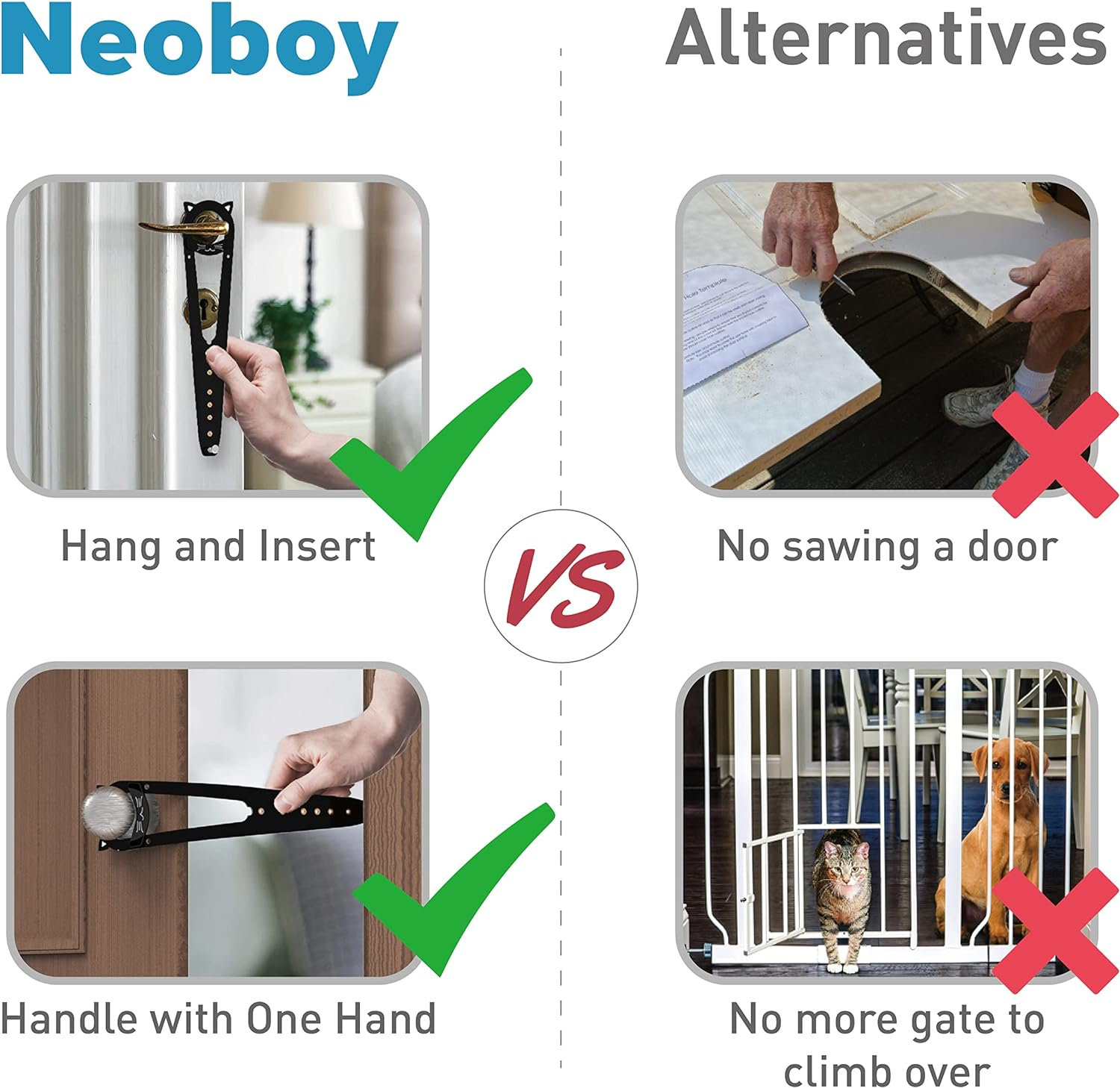 Neobay Cat Door Latch with Stabilizer, 7 Sizes Adjustable Door Prop for Cats to Keep Dog Out of Litter Box, Economical Alternative of Pet Gates and Interior Pet Door, Blcak, 2 Packs image number 1